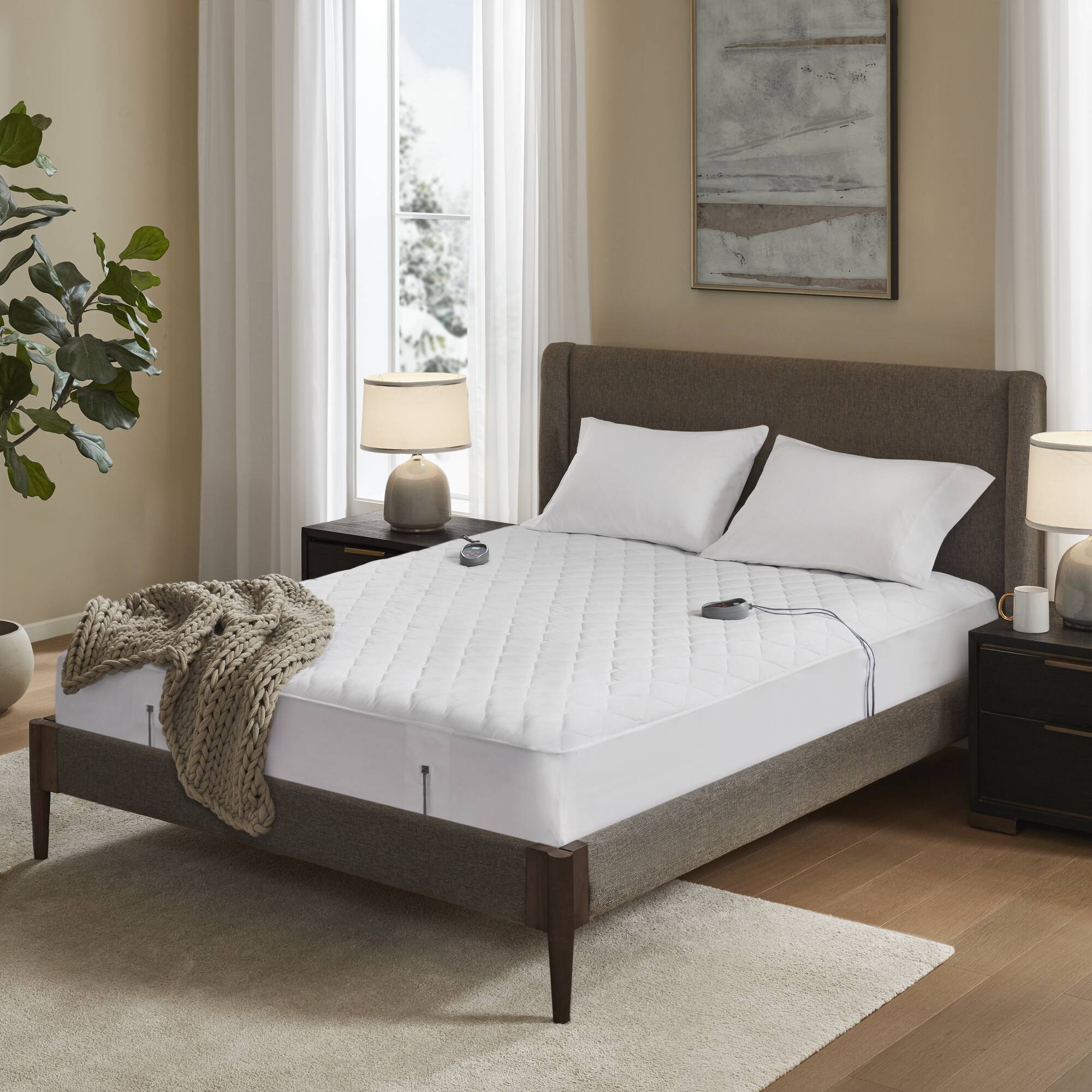 Cotton - King Cotton Deep Pocket Heated Mattress Pad-20 Heat Settings - White - Image 4