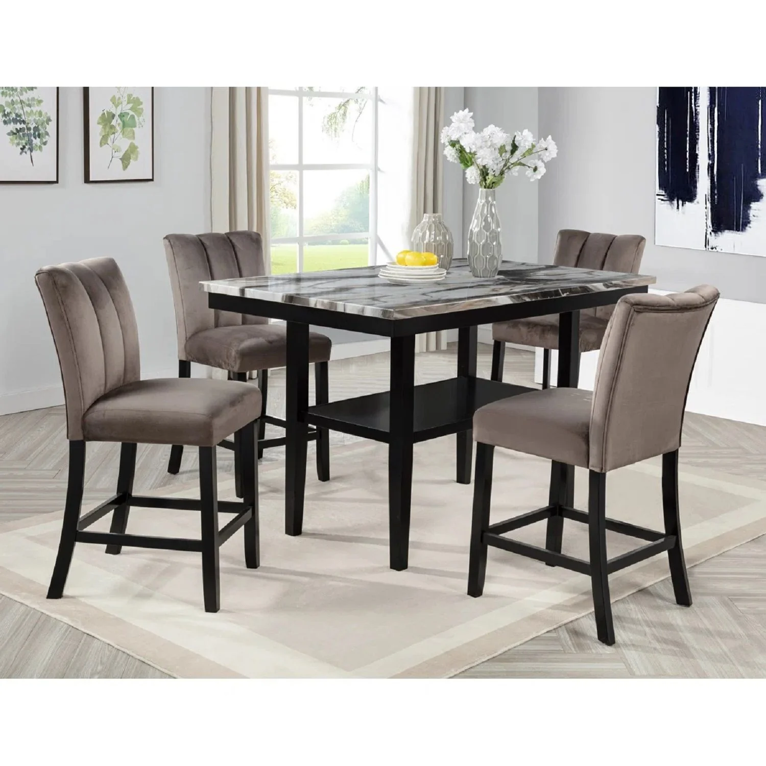 Counter Dining Table With Storage Bottom Shelf For Kitchen - Black - Image 4