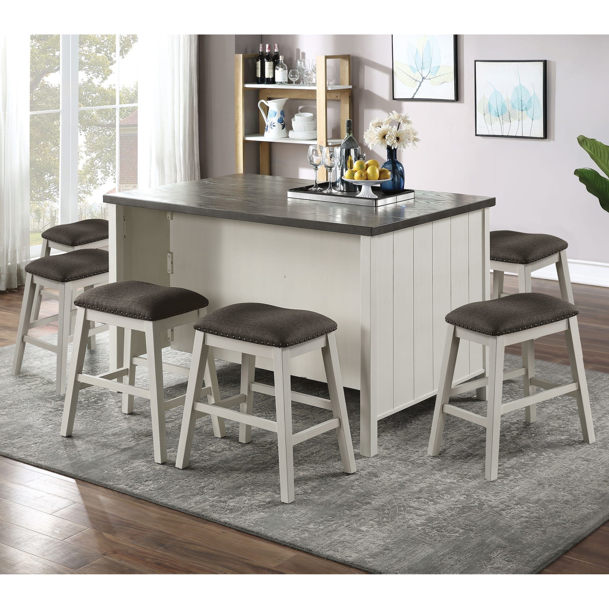 Counter Height Dining Table With Storage Cabinet Base - Dark Gray / Off White / Off White / Gray - Image 4