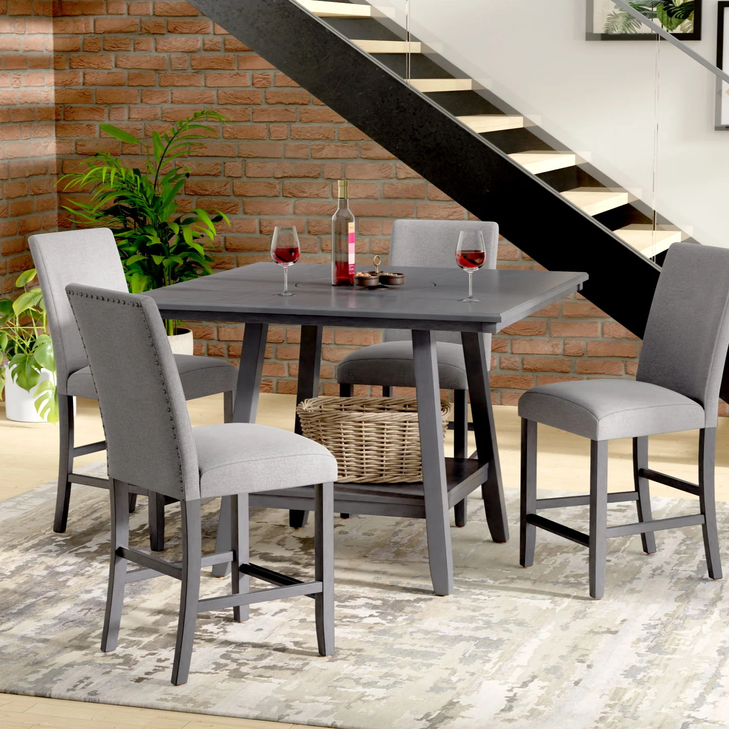 Counter Height Dining Table With Tapered Base And Lazy Susan - Gray - Image 4
