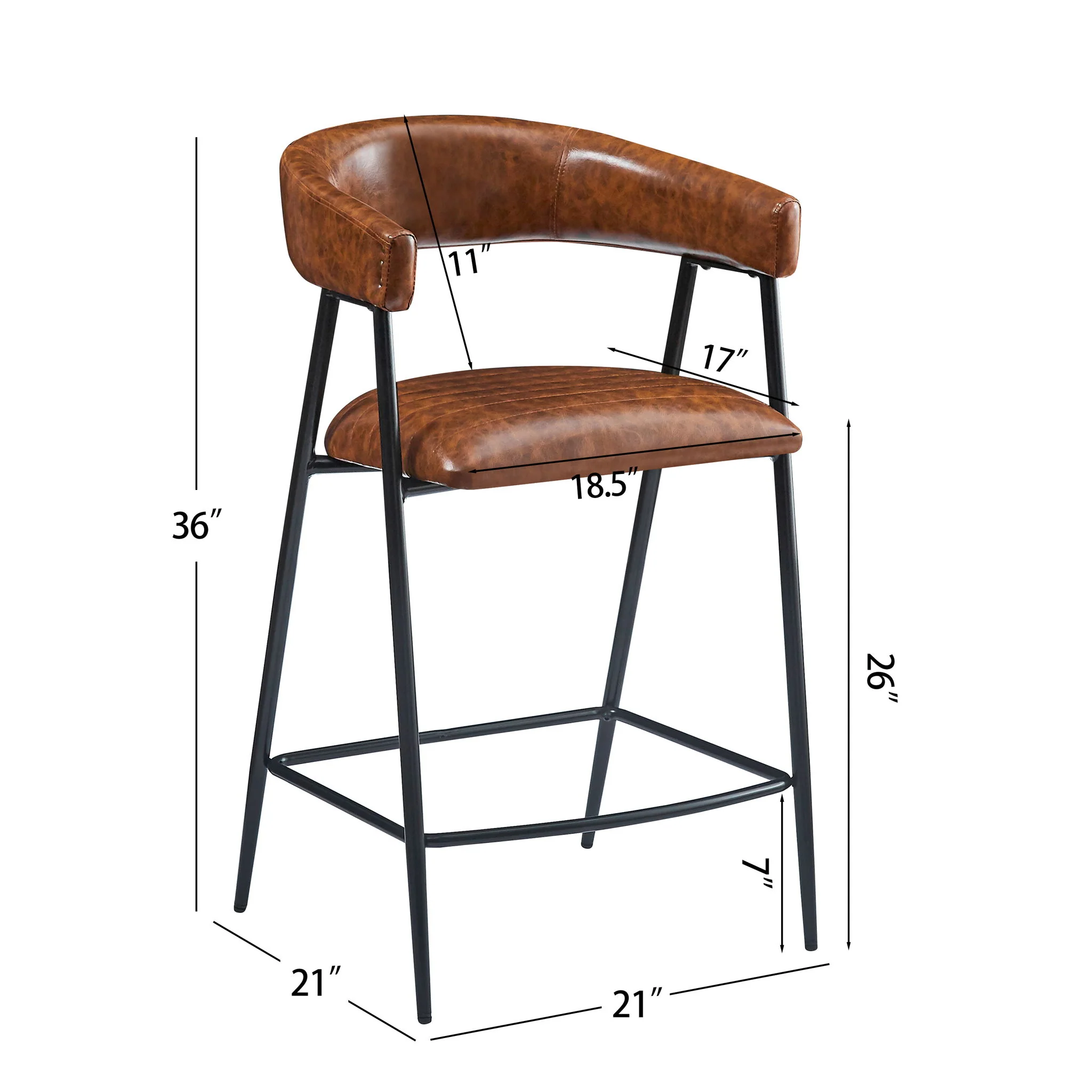 Counter Stools (Set of 2), Upholstered Counter Stools With Iron Frame, Backrest, Footrest, Arm Counter Stools For Home Bar, Kitchen Counter - Brown - Image 2