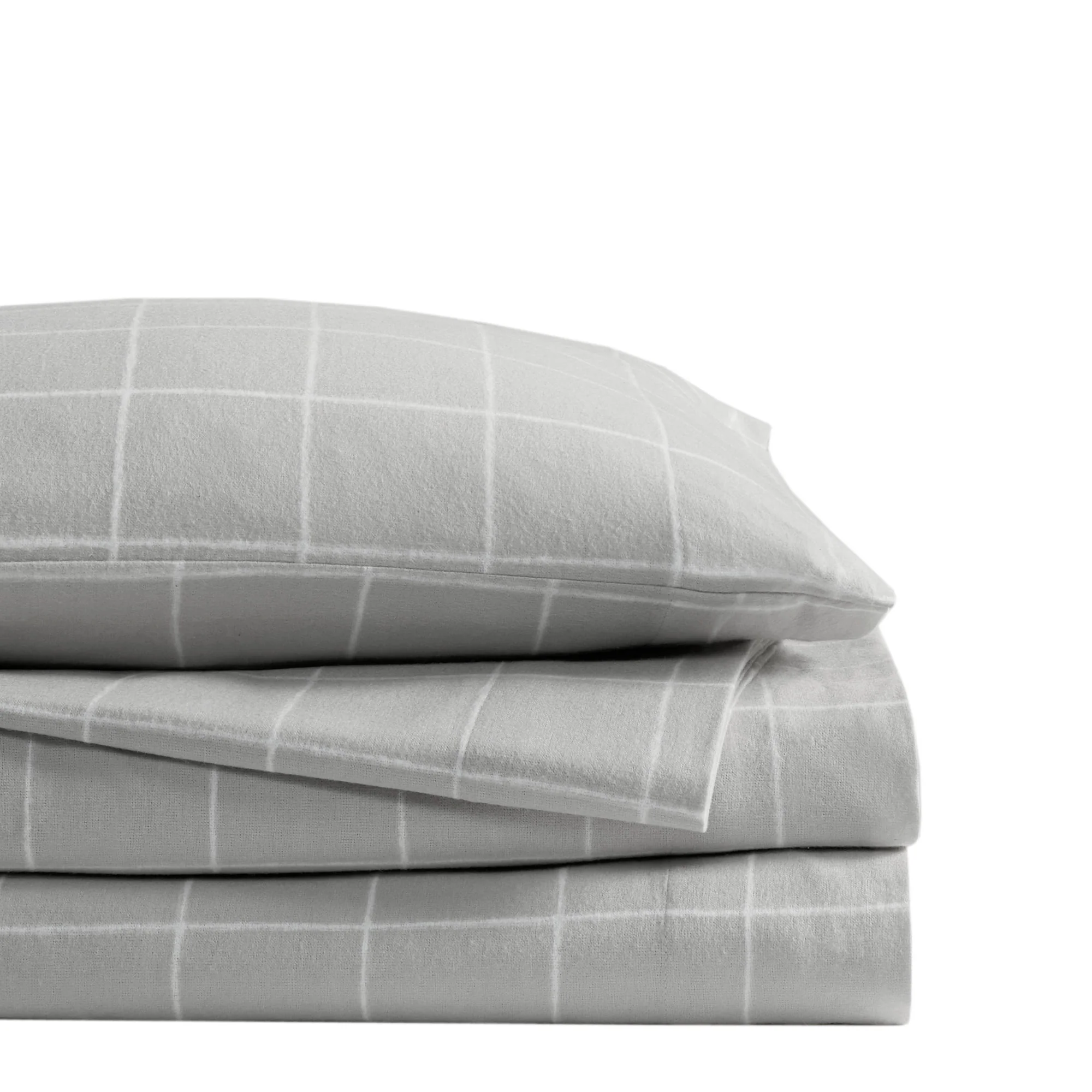 Cozy Cotton Flannel - California King Printed Sheet Set - Gray Windowpane - Image 4