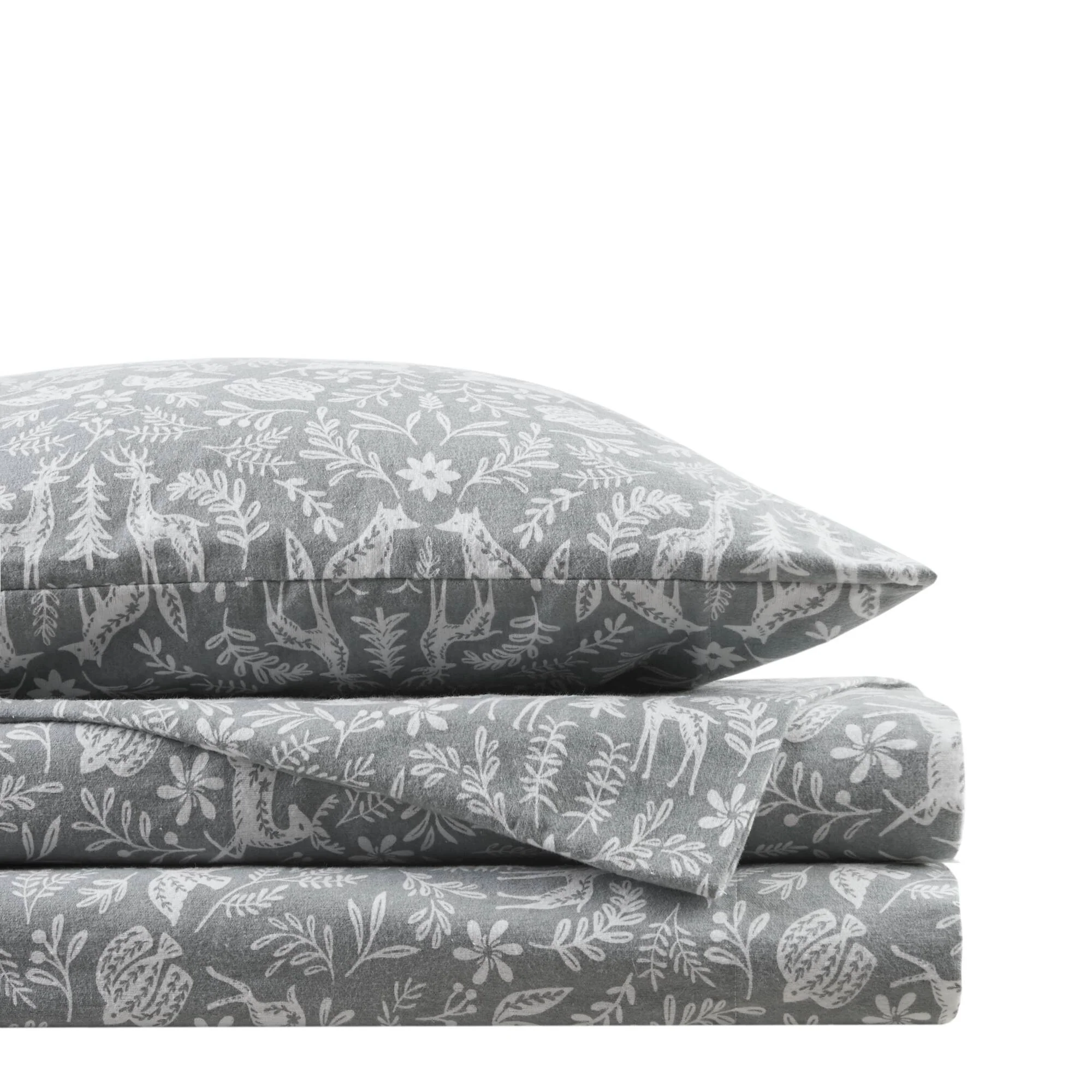 Cozy Cotton Flannel - King Printed Sheet Set - Sage Winter Fauna - Image 3