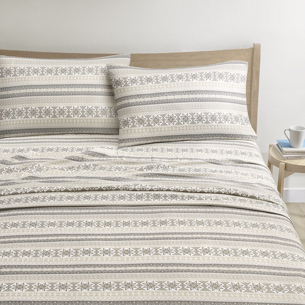 Cozy Cotton Flannel - Printed Sheet Set - Gray / Beige - Image 3