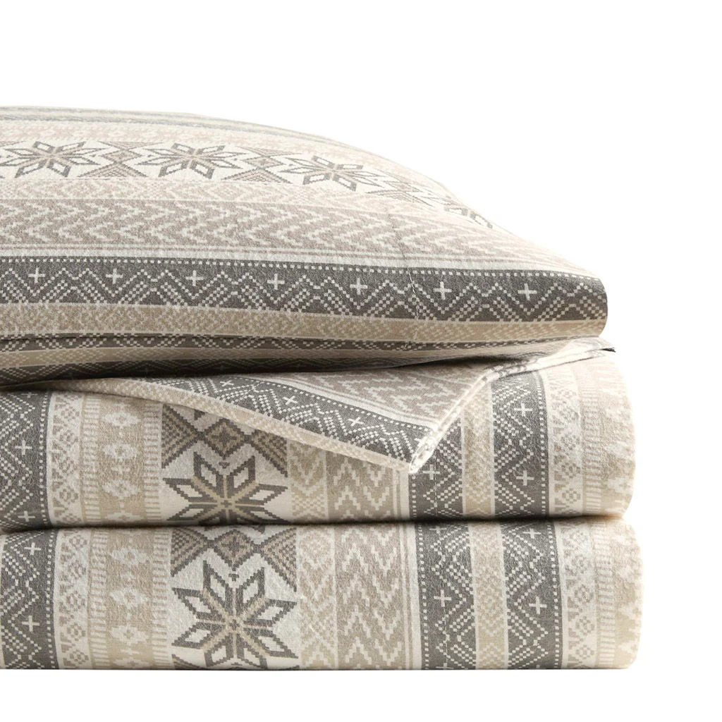 Cozy Cotton Flannel - Printed Sheet Set - Gray / Taupe Nordic - Image 4