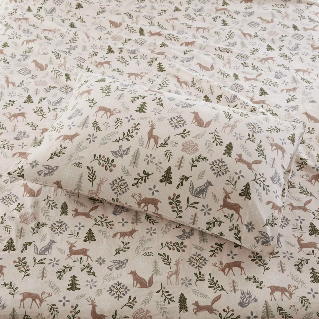 Cozy Flannel - 4 Piece King Printed Sheet Set - Tan land Winter - Image 3