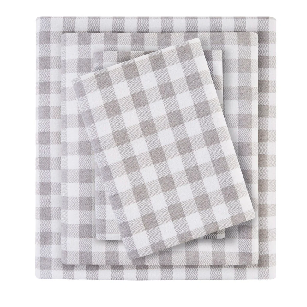 Cozy Flannel - 4 Piece Queen Printed Sheet Set - Gray Herringbone Check - Image 3
