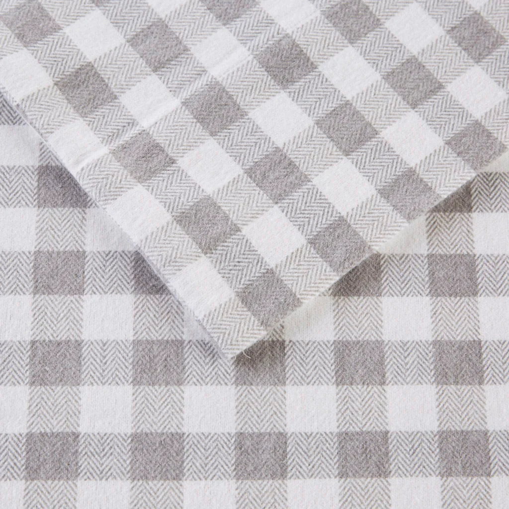 Cozy Flannel - 4 Piece Queen Printed Sheet Set - Gray Herringbone Check - Image 4