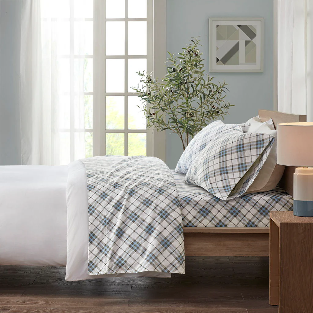 Cozy Flannel - Full Sheet Set - Blue Plaid