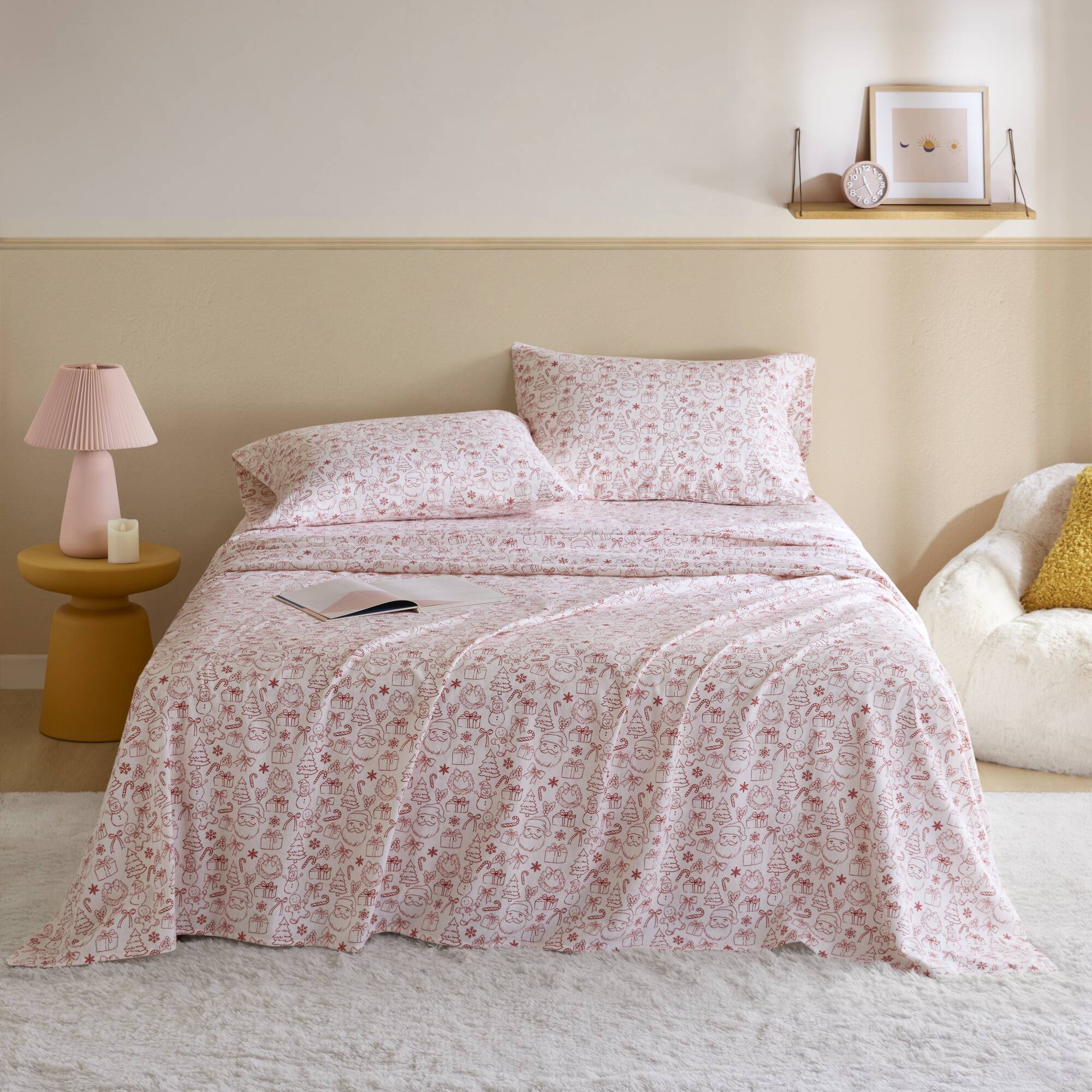 Cozy Soft - Twin 100% Flannel Pigment Printed Sheet Set - Holiday Doodles