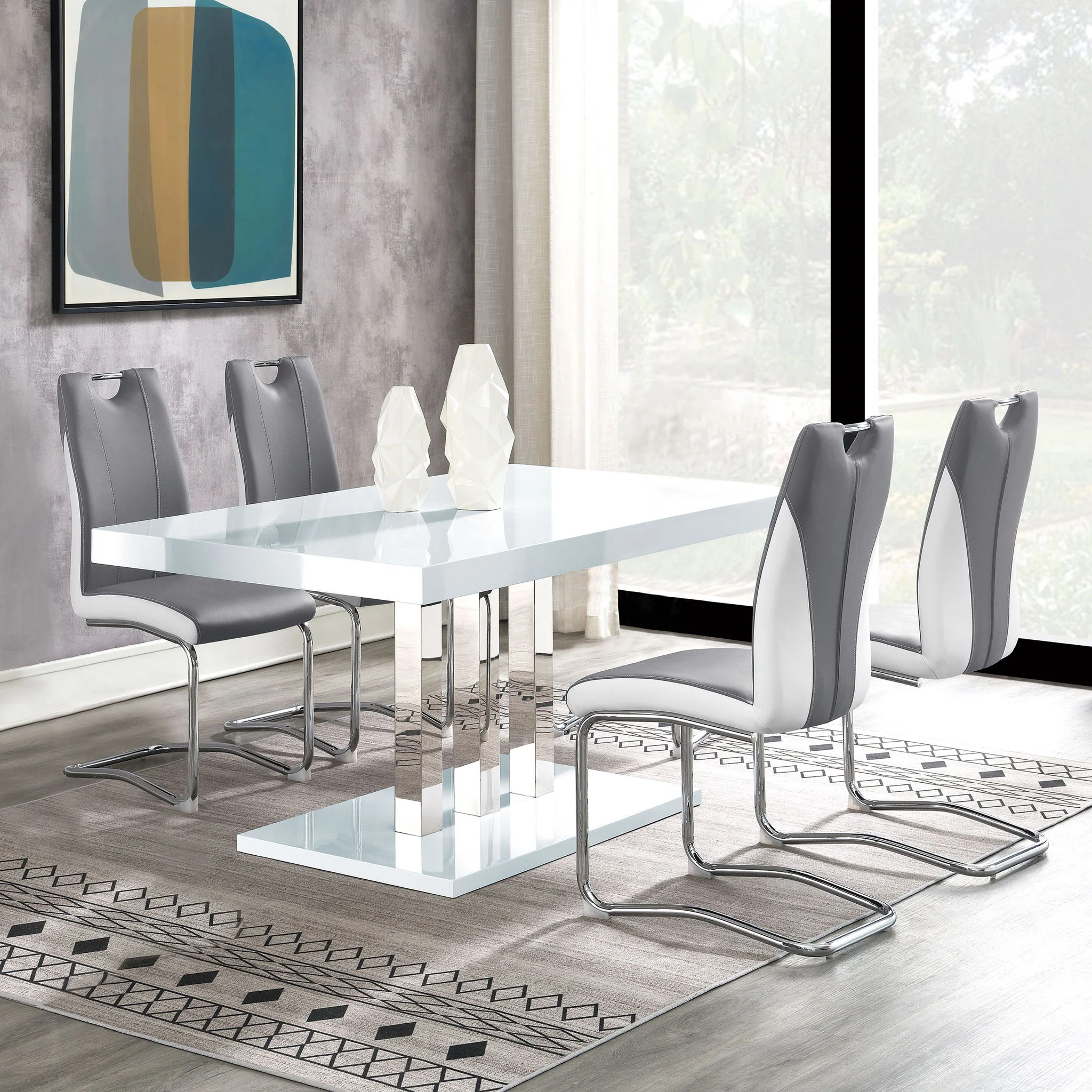 Creston - 5 Piece Dining Set With Upholstered Chairs - Gloss White - Image 3