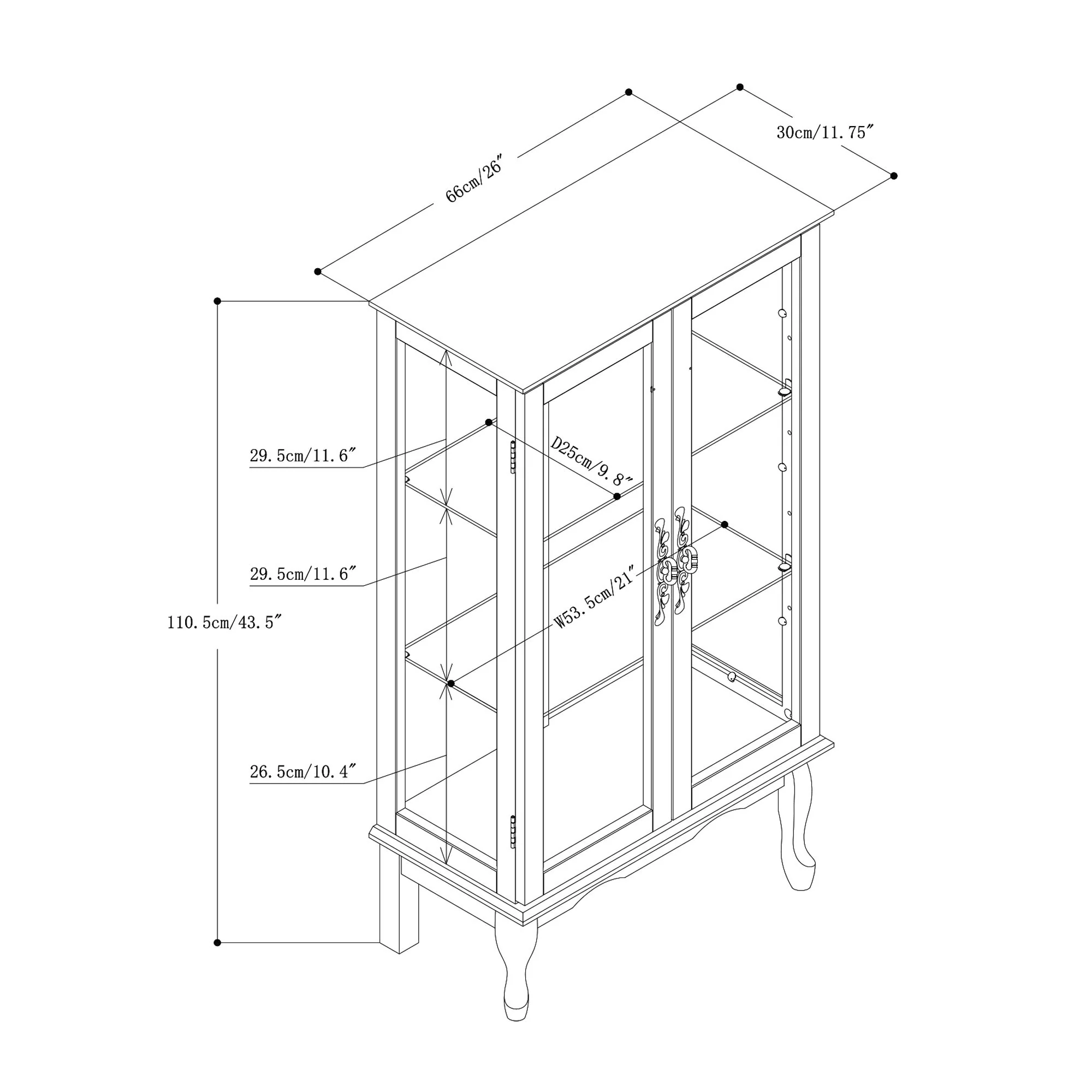 Curio Cabinet Lighted Curio Diapaly Cabinet With Adjustable Shelves And Mirrored Back Panel, Tempered Glass Doors (3 Tier), (E26 Light Bulb Not Included) - Image 10