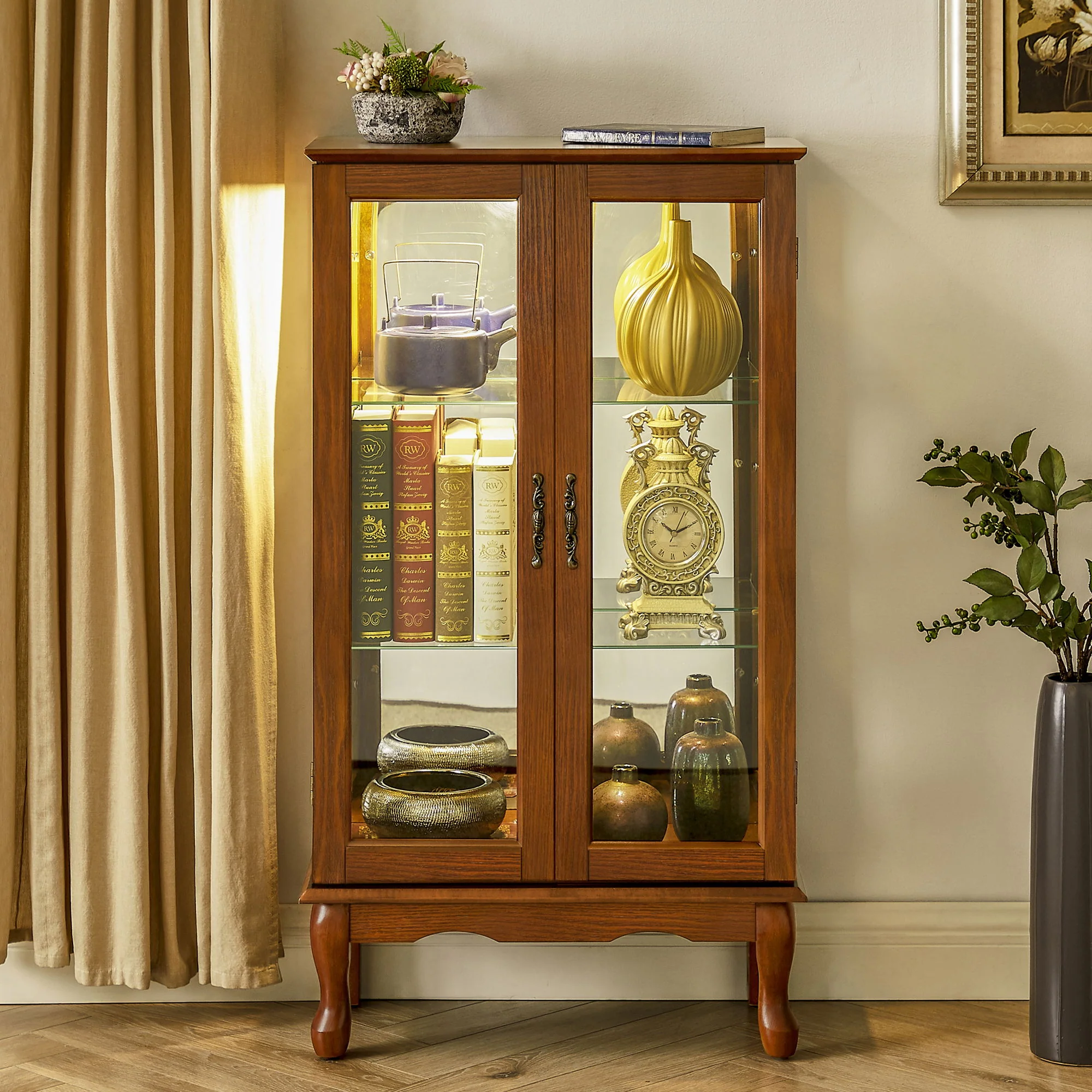 Curio Cabinet Lighted Curio Diapaly Cabinet With Adjustable Shelves And Mirrored Back Panel, Tempered Glass Doors (3 Tier), (E26 Light Bulb Not Included) - Image 12