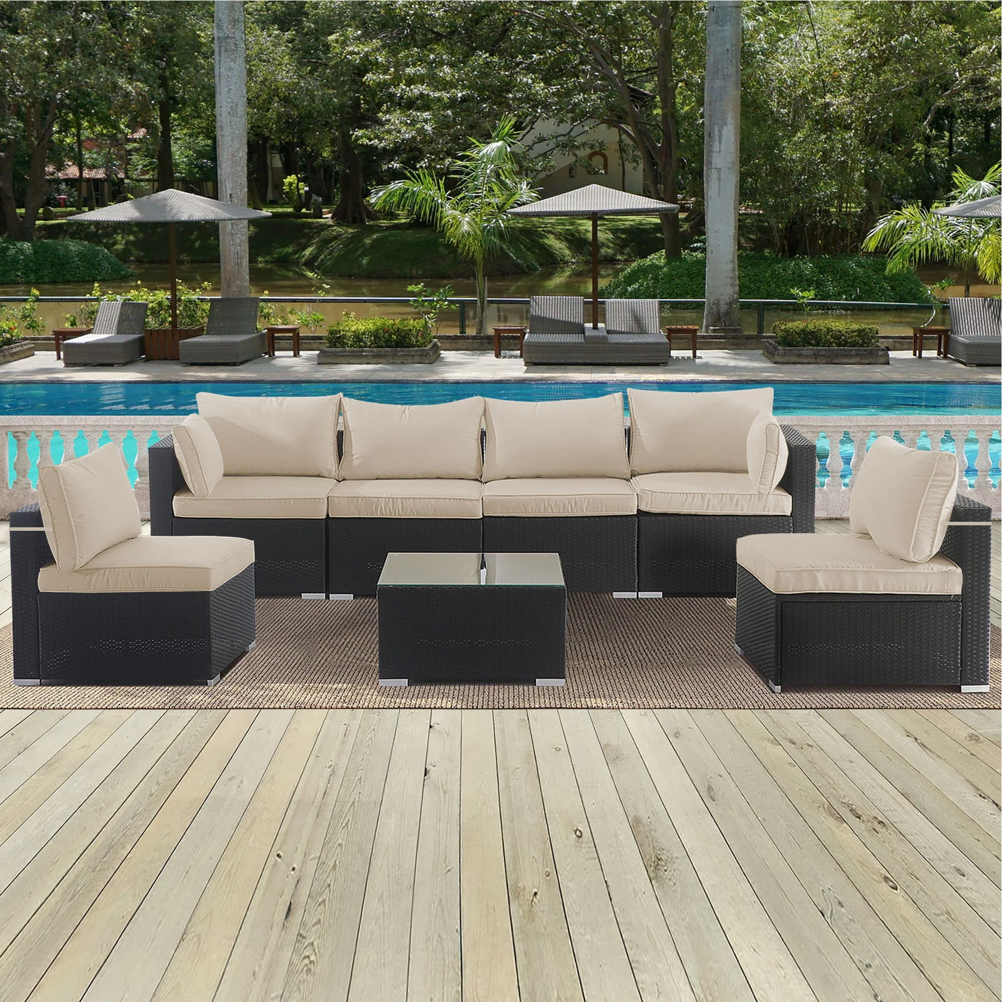 Cushion Covers For 7 Piece Wicker Sectional Sofa, 14 Pack Seat And Back Slipcovers With Zipper - Image 12
