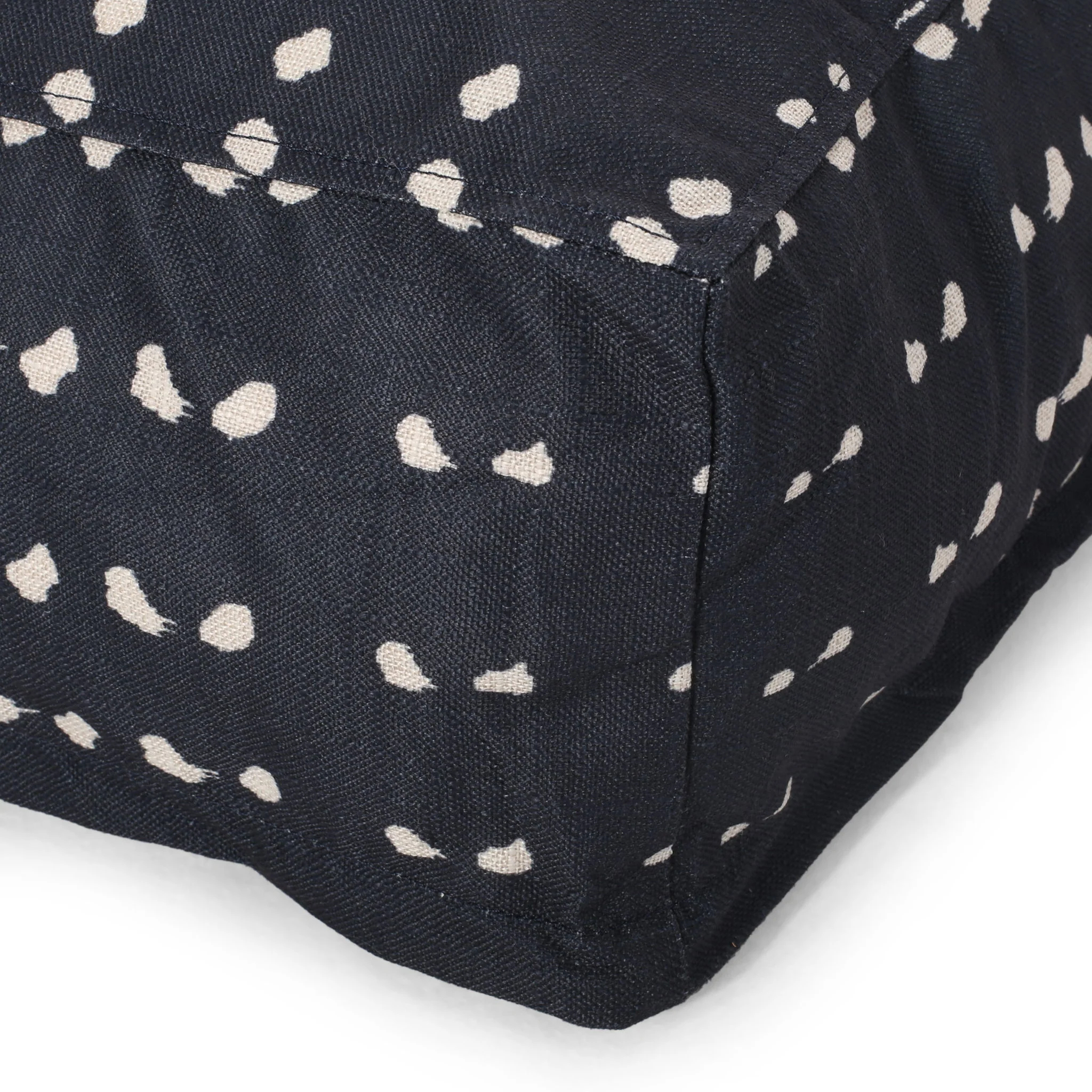 Dalm - Fabric Square Pouf Ottoman With Polystyrene Beads Filling - Dark Blue / White - Image 3