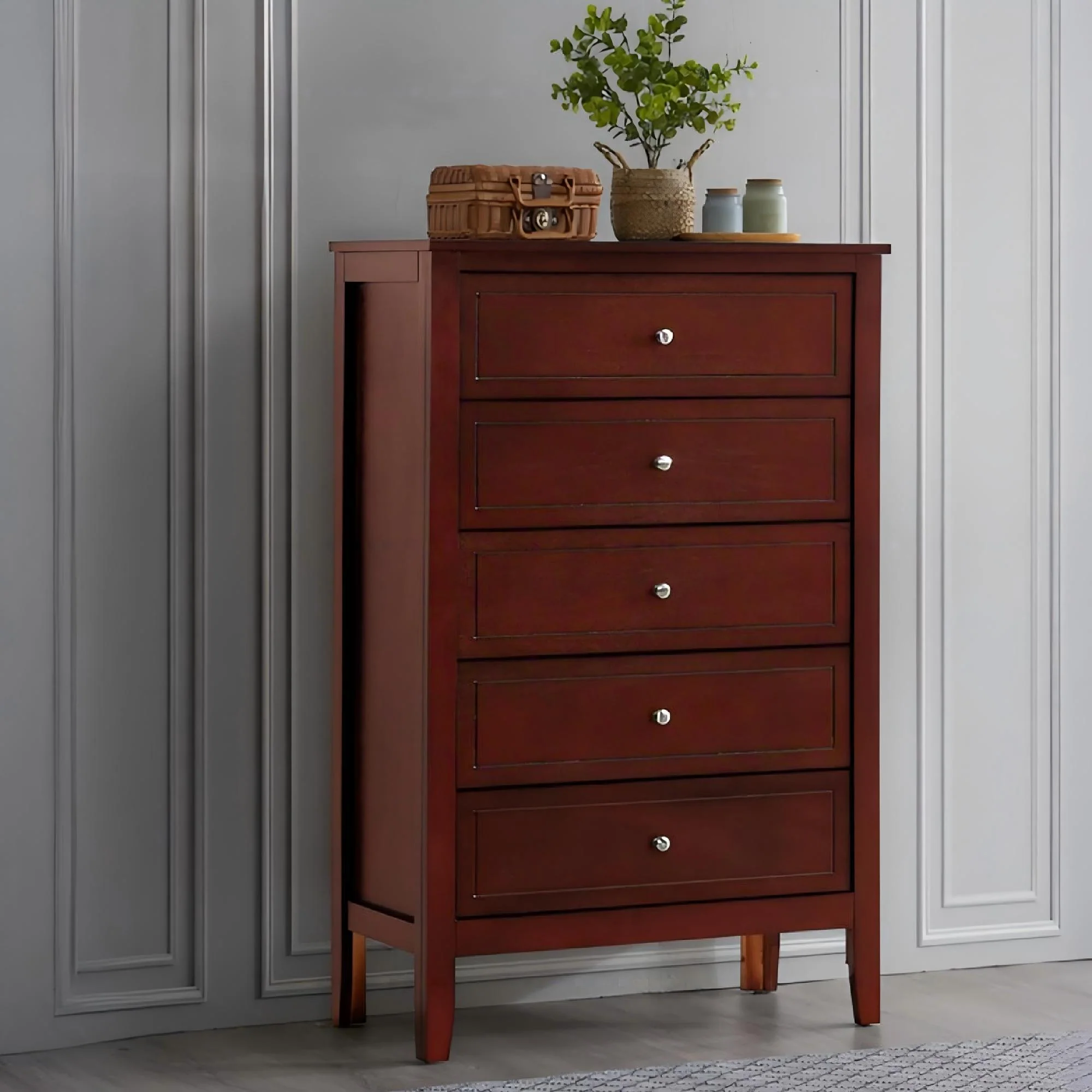 Daniel - Chest, 5 Drawer Storage Unit - Cherry - Image 4