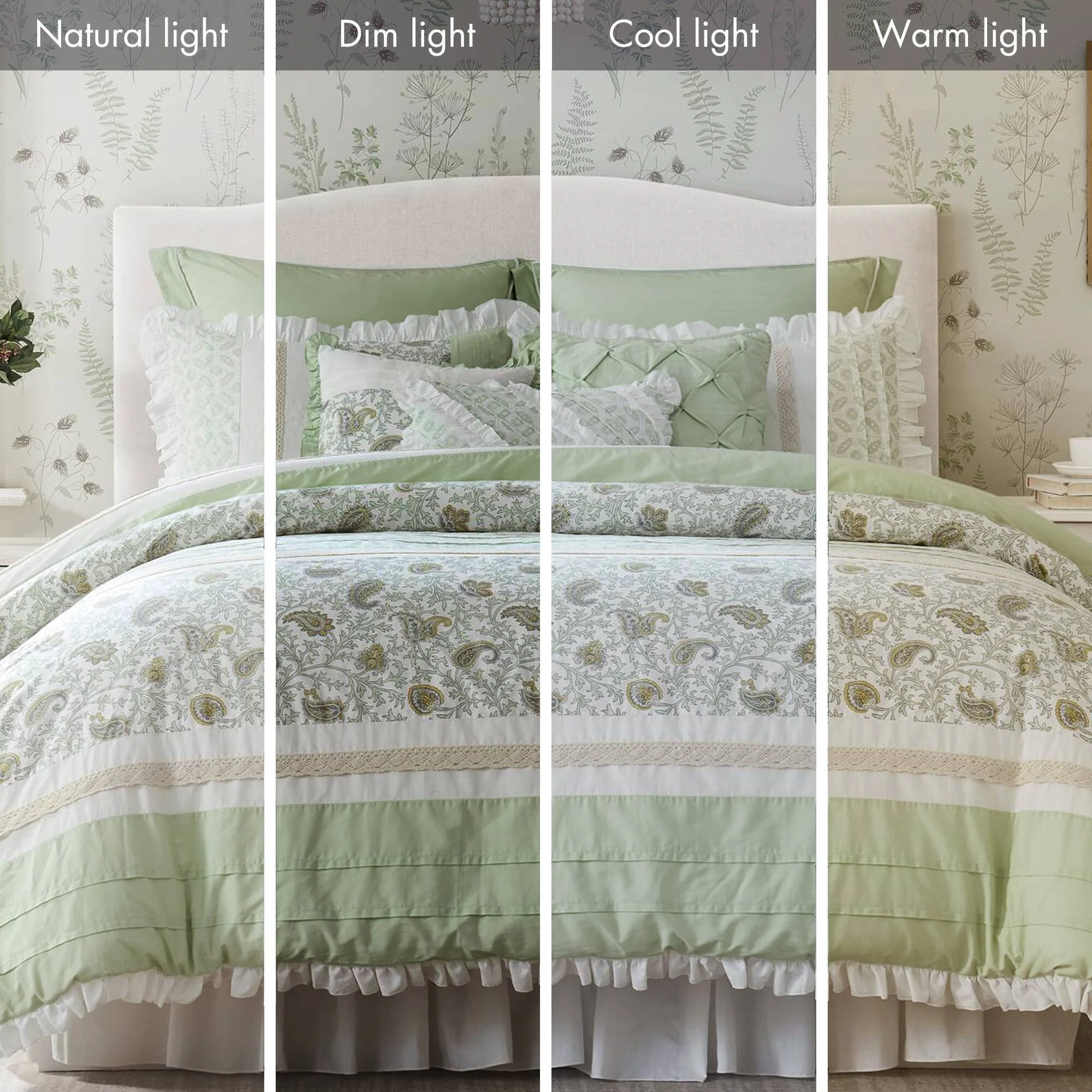 Dawn - 9 Piece Queen Percale Comforter Set - Sage Green - Image 3