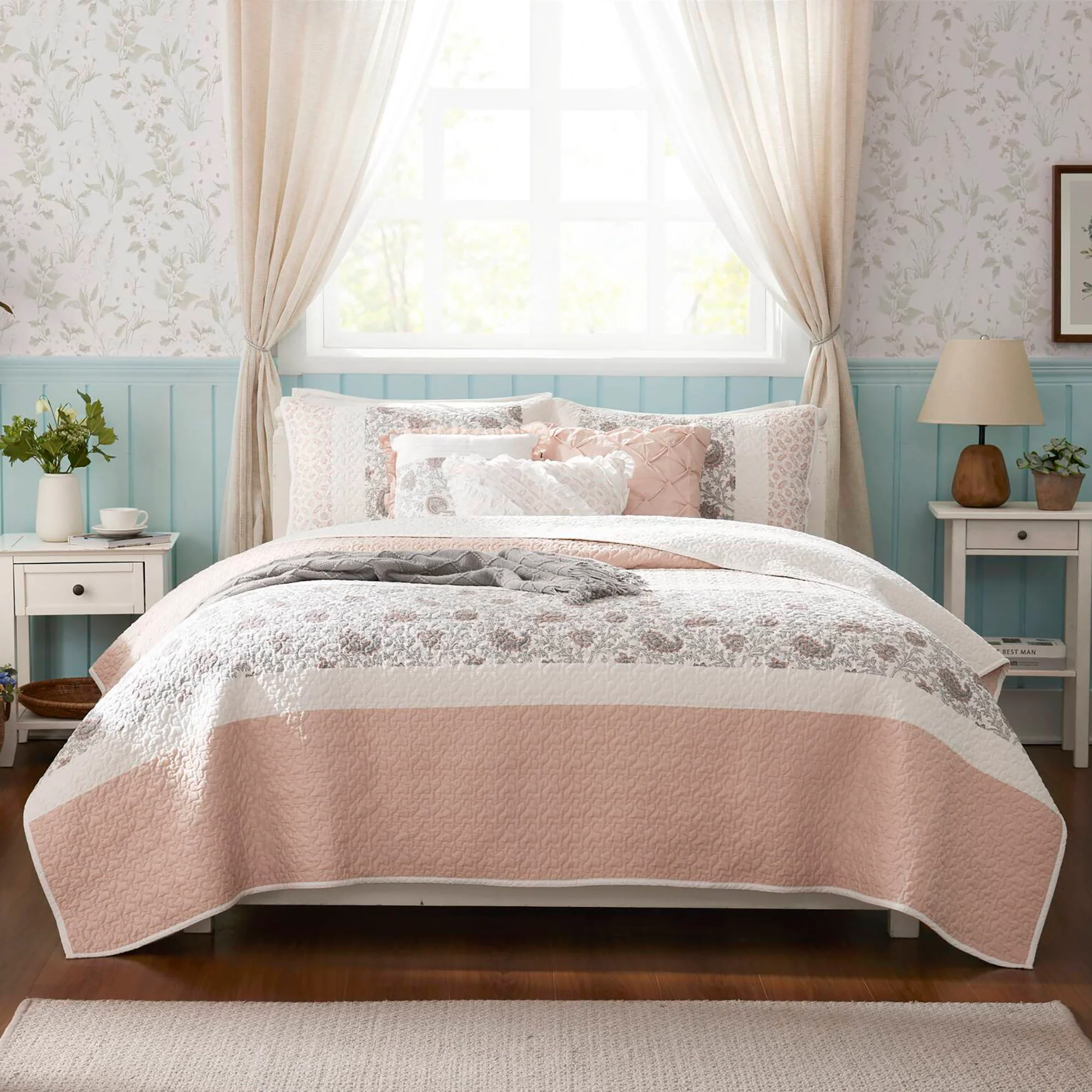 Dawn - King 6 Piece Reversible Coverlet Set - Blush