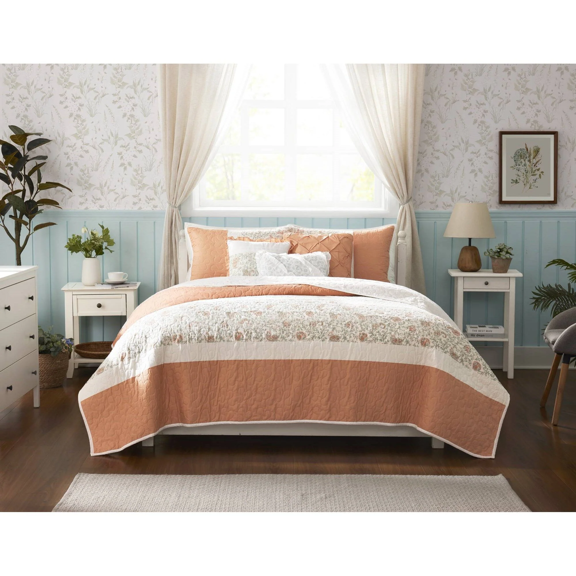 Dawn - King 6 Piece Reversible Coverlet Set - Coral - Image 2