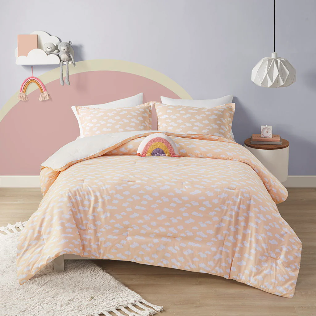 Dawn - Sunshine Printed Reversible Comforter Set - Yellow / Coral - Image 2