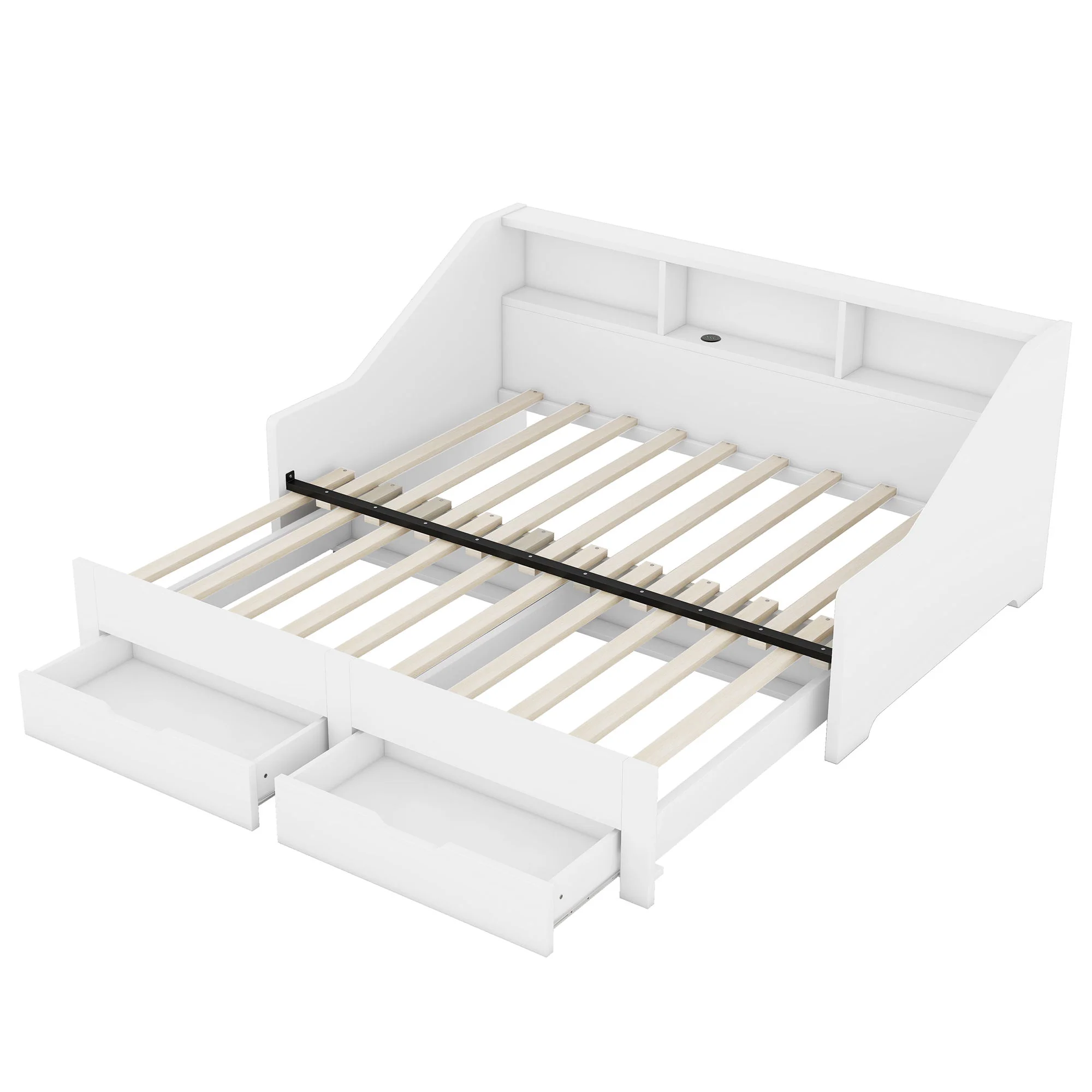 Daybed Frame With Storage Bookcases, 2 Drawers, Charging Station - Image 2