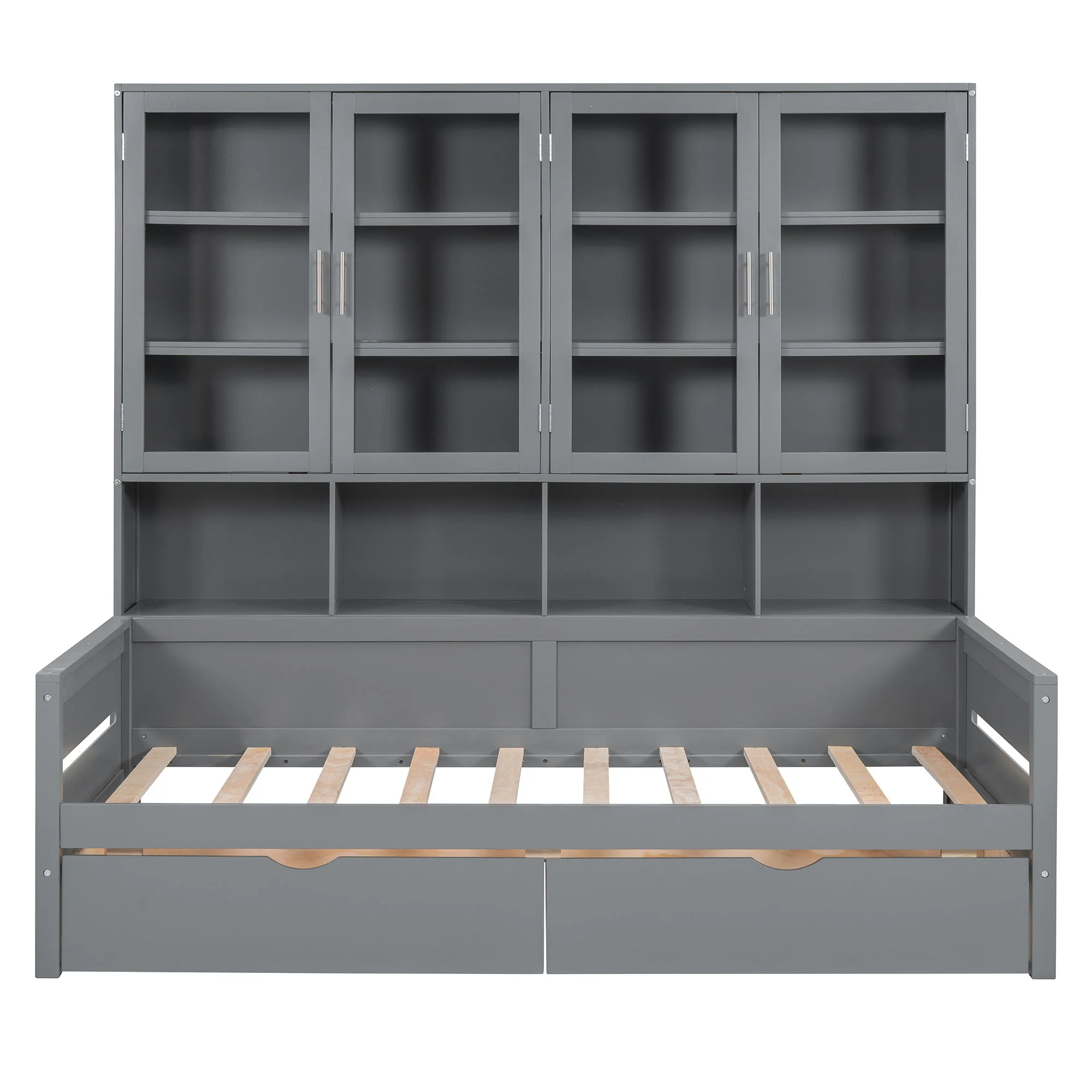 Daybed With Glass Door Storage Cabinets, Built In LED Lighting And Shelves - Image 2