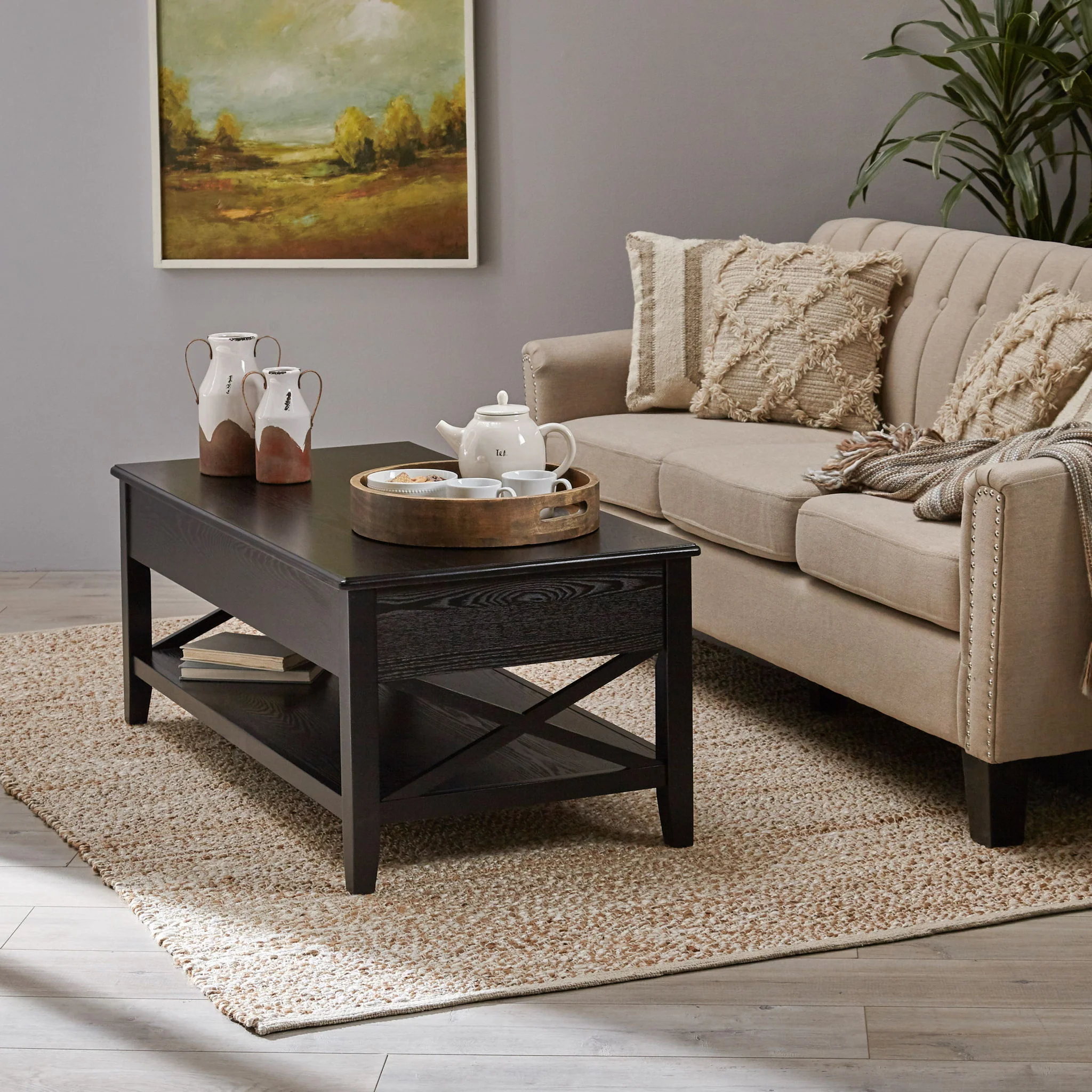 Decatur - Farmhouse Lift Top Coffee Table With Storage - Black / Ash - Image 4