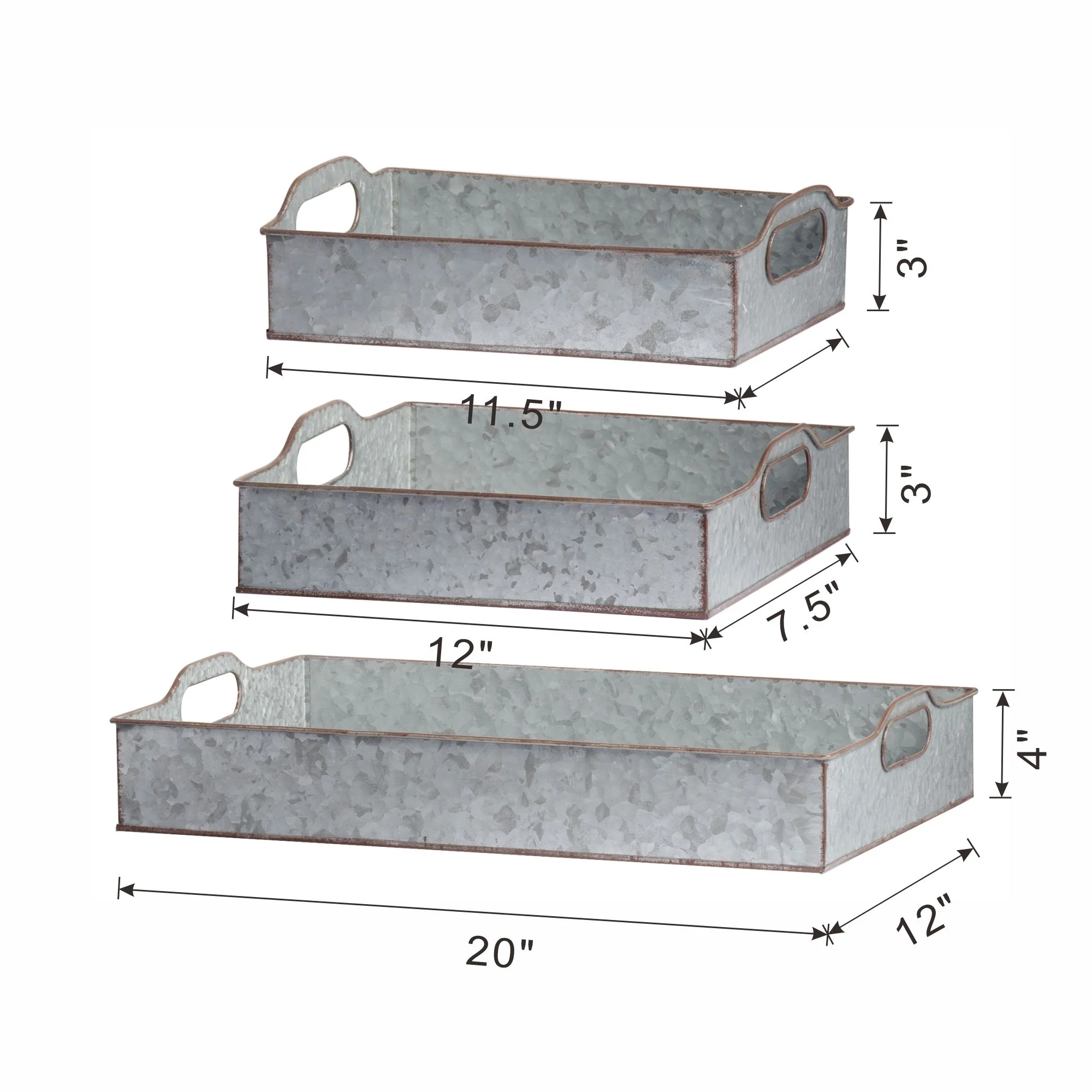 Decorative Galvanized Nesting Trays (Set of 3) - Gray - Image 3