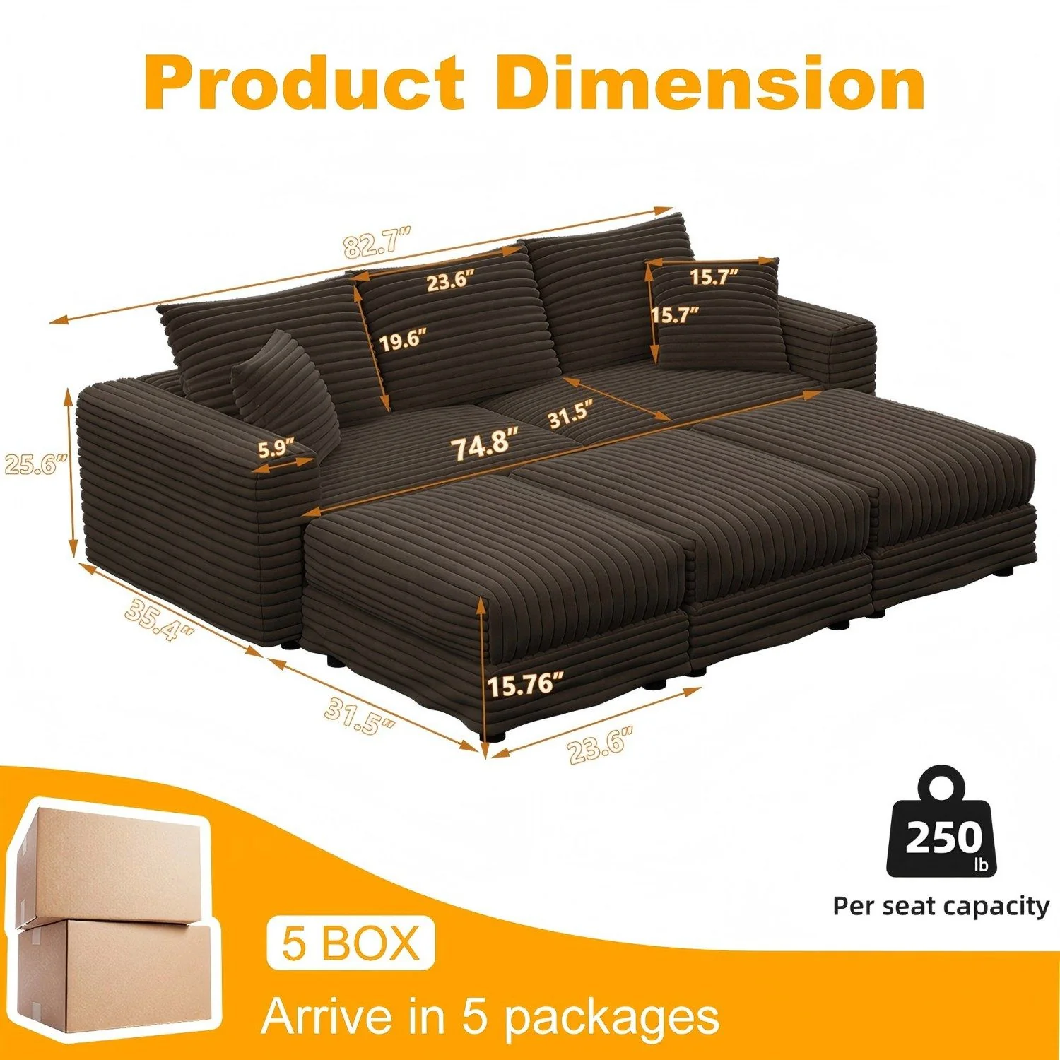 Deep Seat Convertible Sofa With Soft Pillows And Ottomans - Image 28