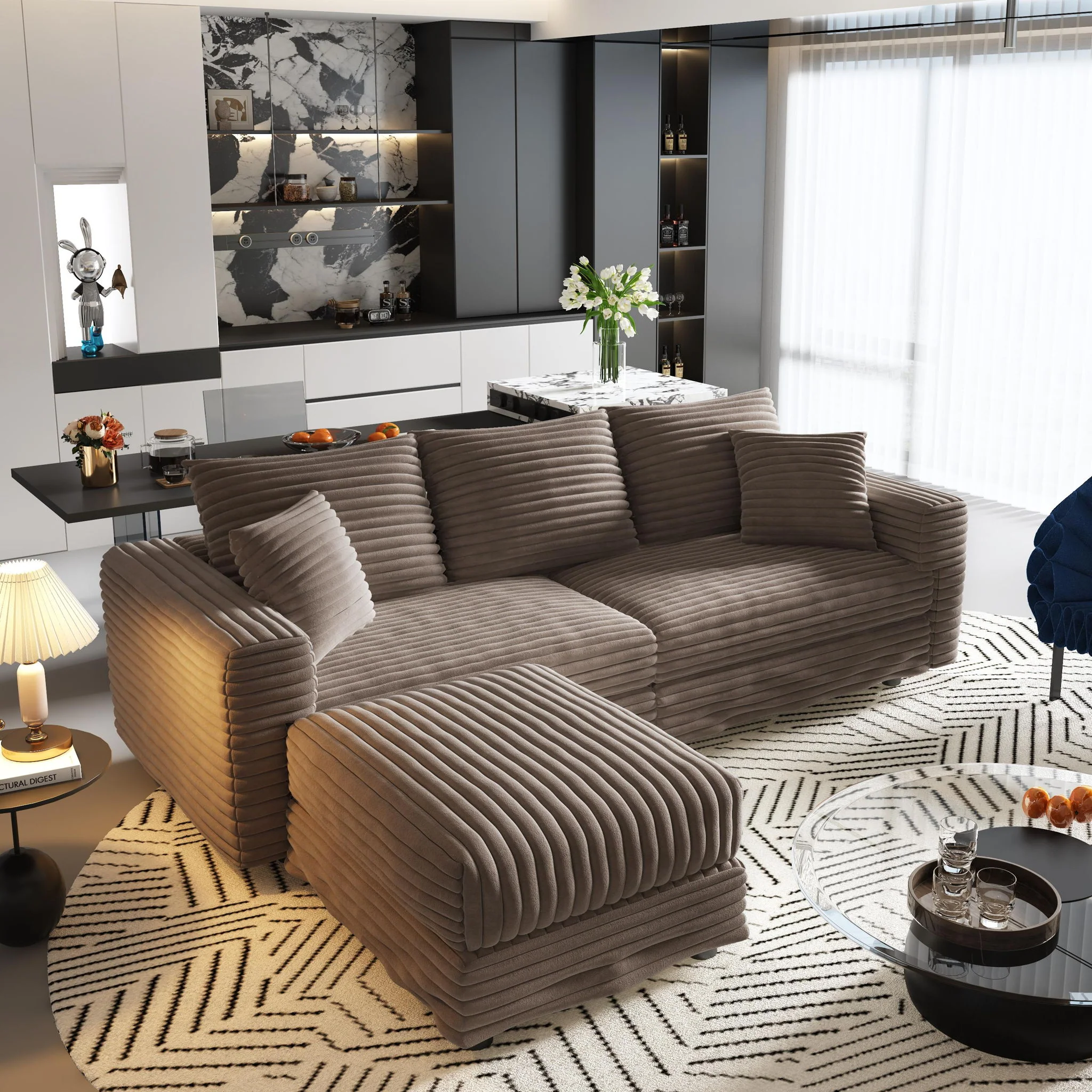 Deep Seat Convertible Sofa With Soft Pillows And Ottomans - Image 43