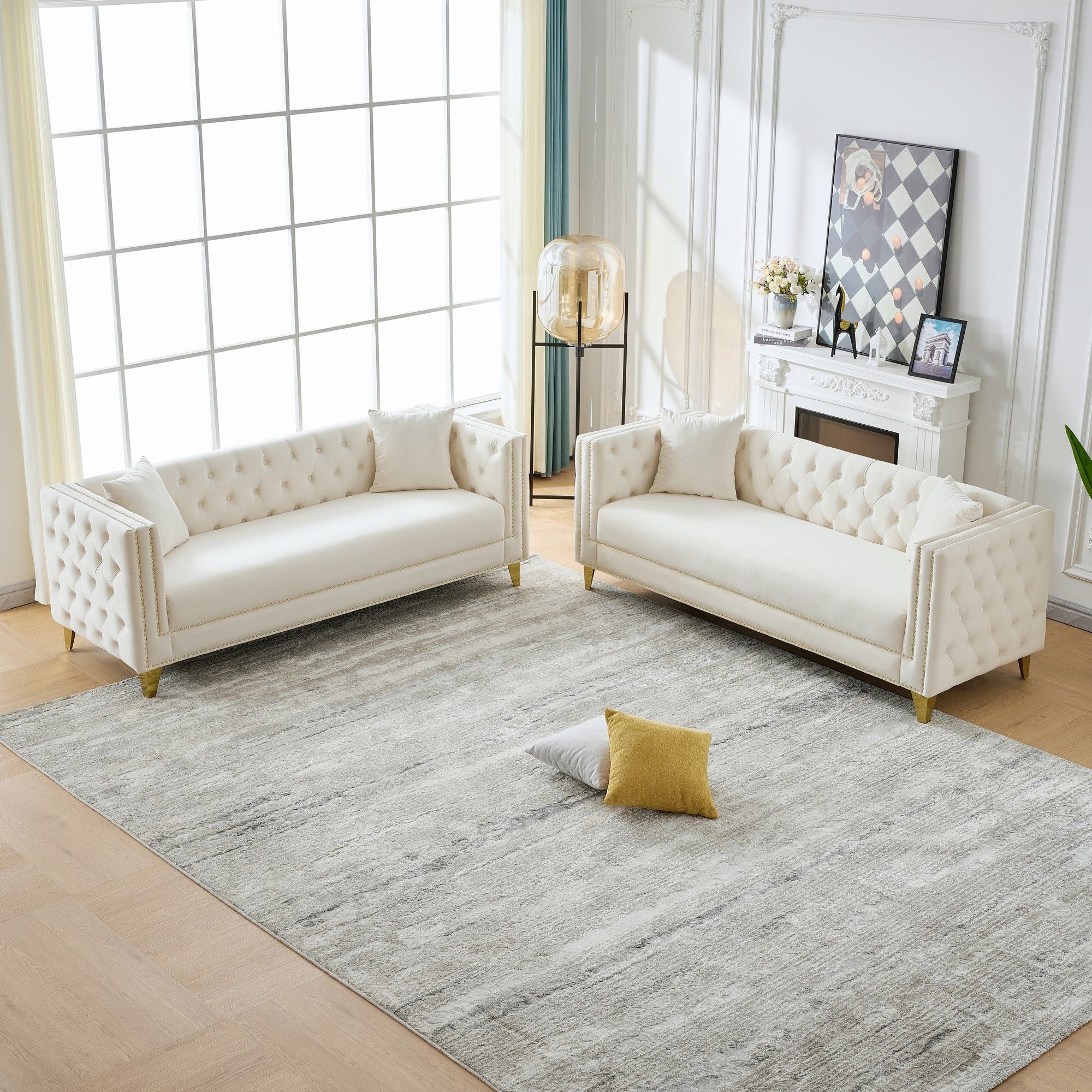 Deep Seat Sofa With Button Nailhead, Square Arm Couches - Image 13