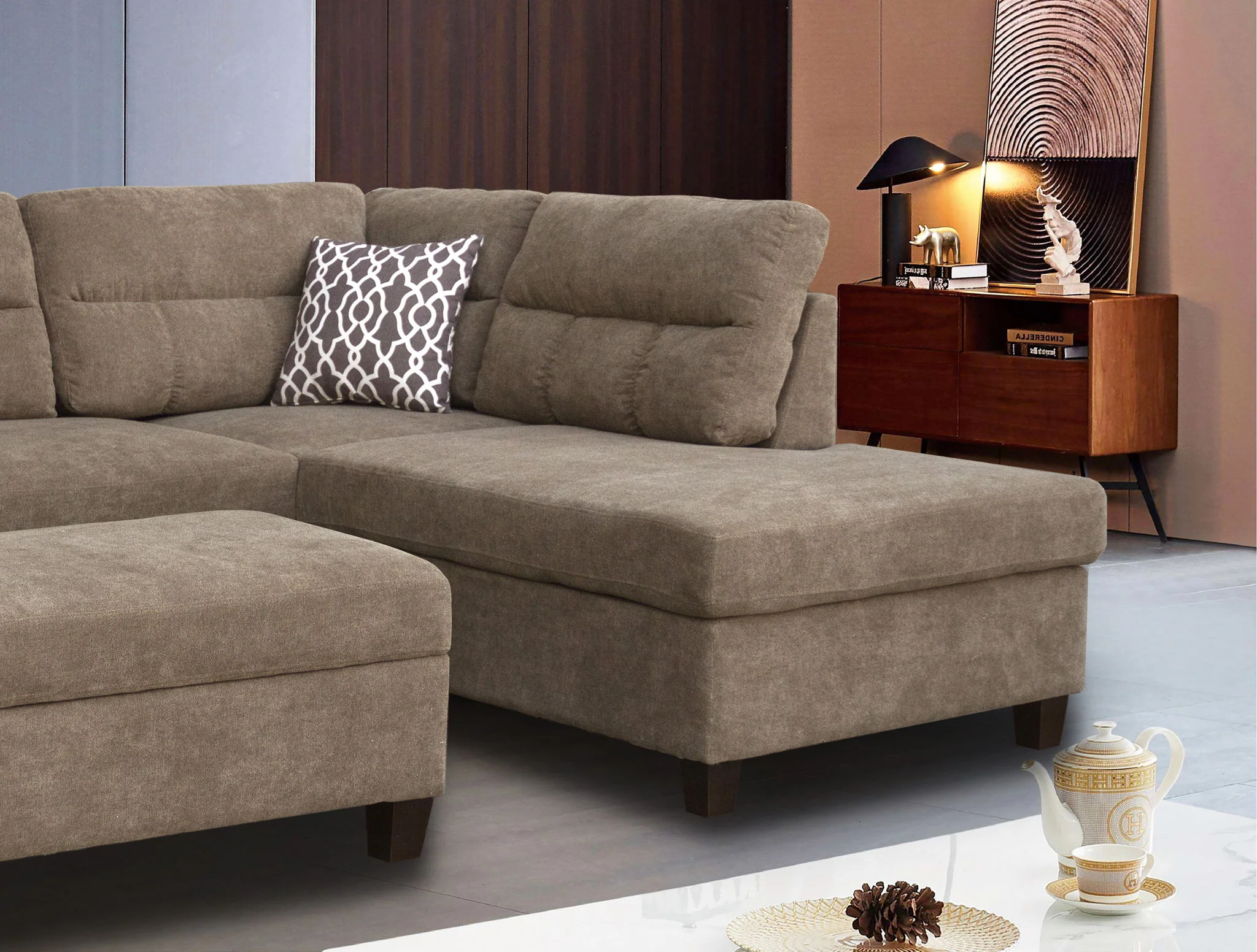 Diego - Fabric Sectional Sofa With Right Facing Chaise, Storage Ottoman, And 2 Accent Pillows - Image 3