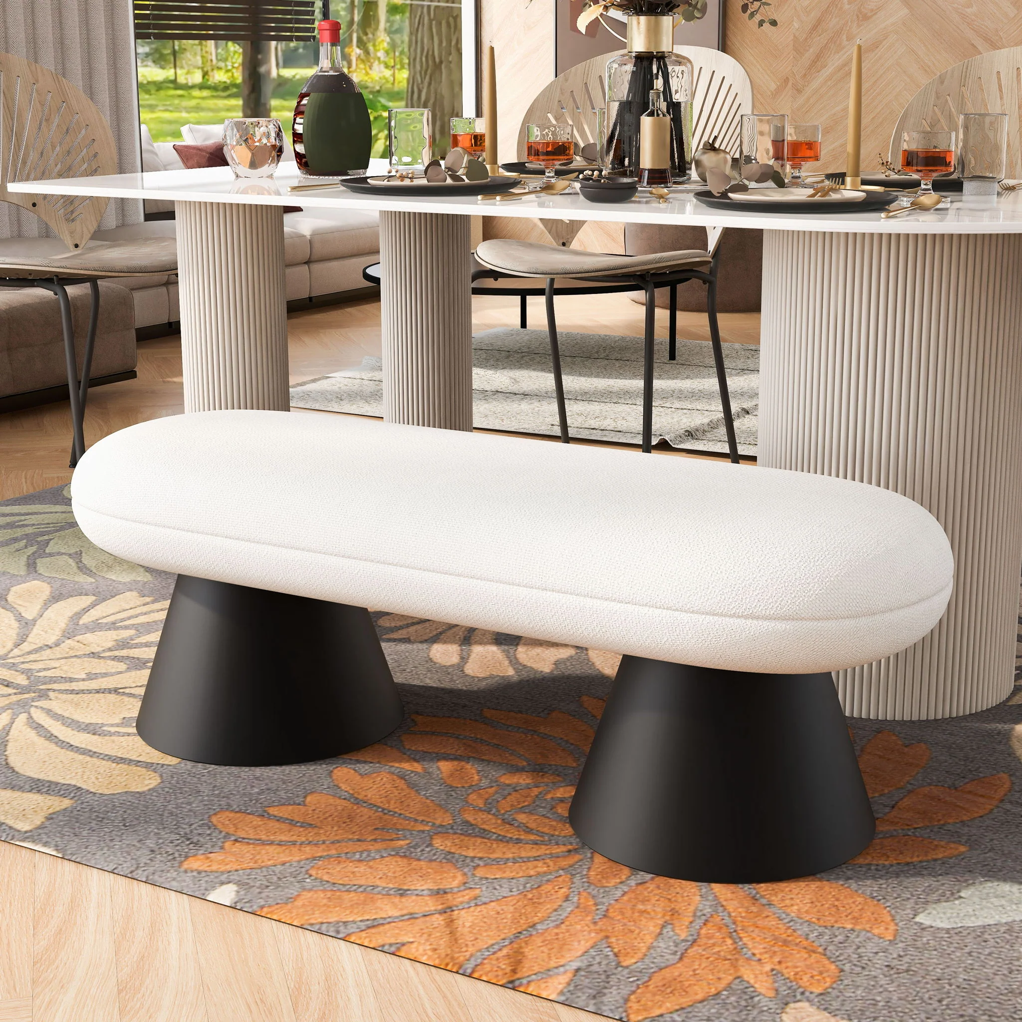 Dining Bench Upholstered For Dining Room - Beige - Image 2