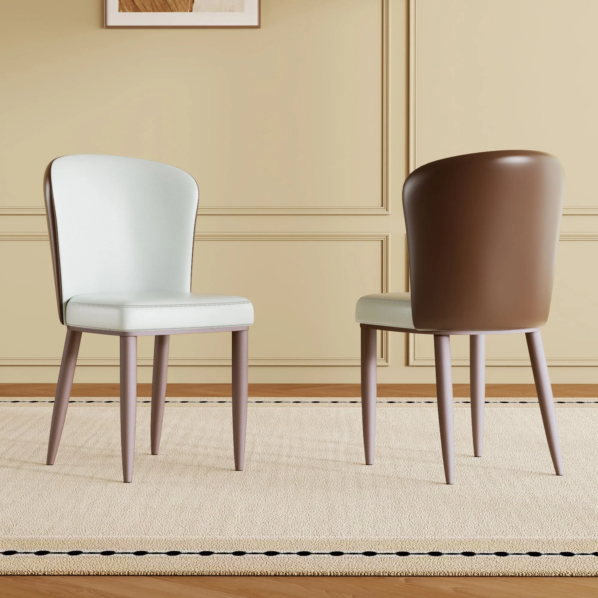 Dining Chair With Carbon Steel Legs, Comfortable Seating, (Set of 2) - White - Image 4