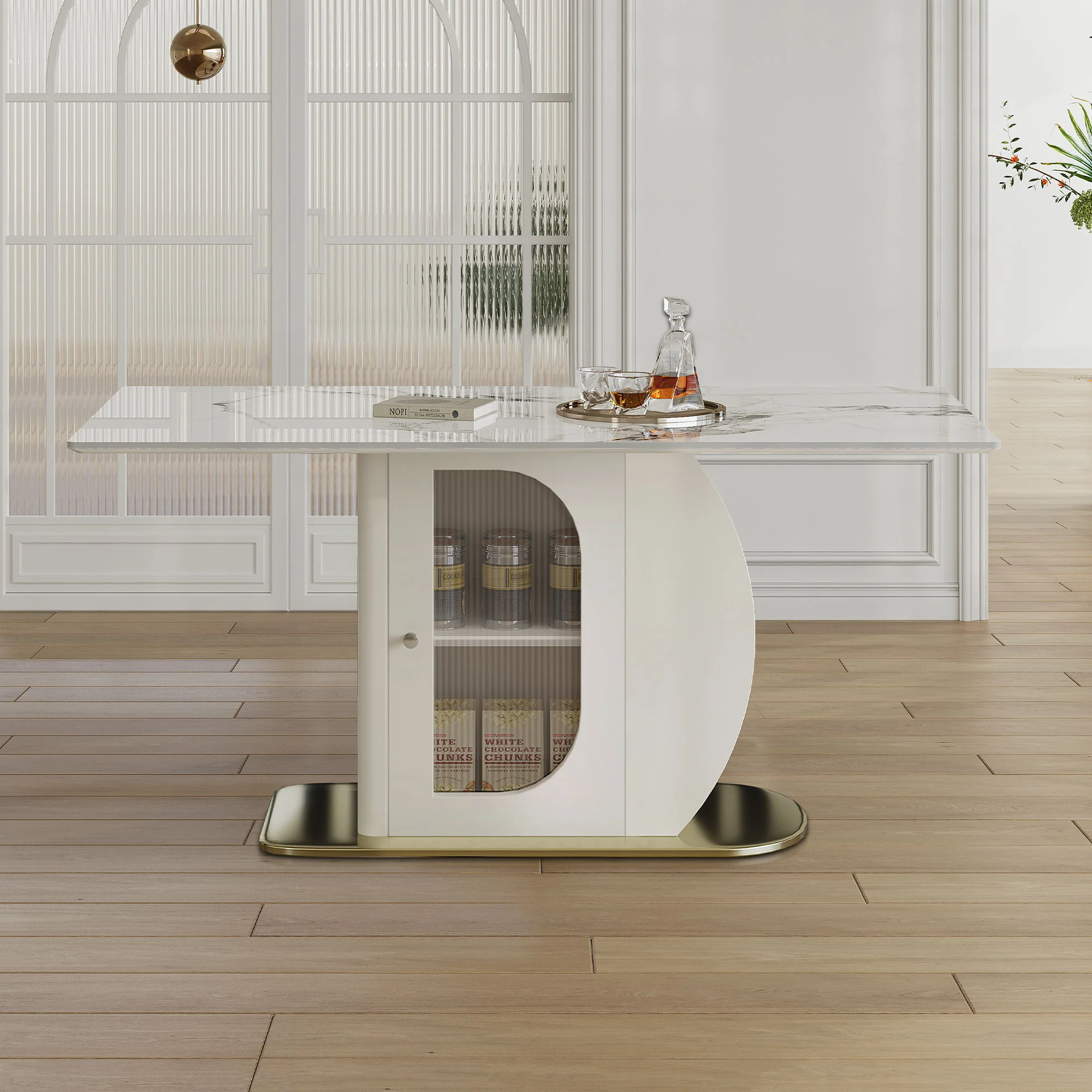 Dining Table For 4 - 6 People, Storage Shelf - White - Image 2