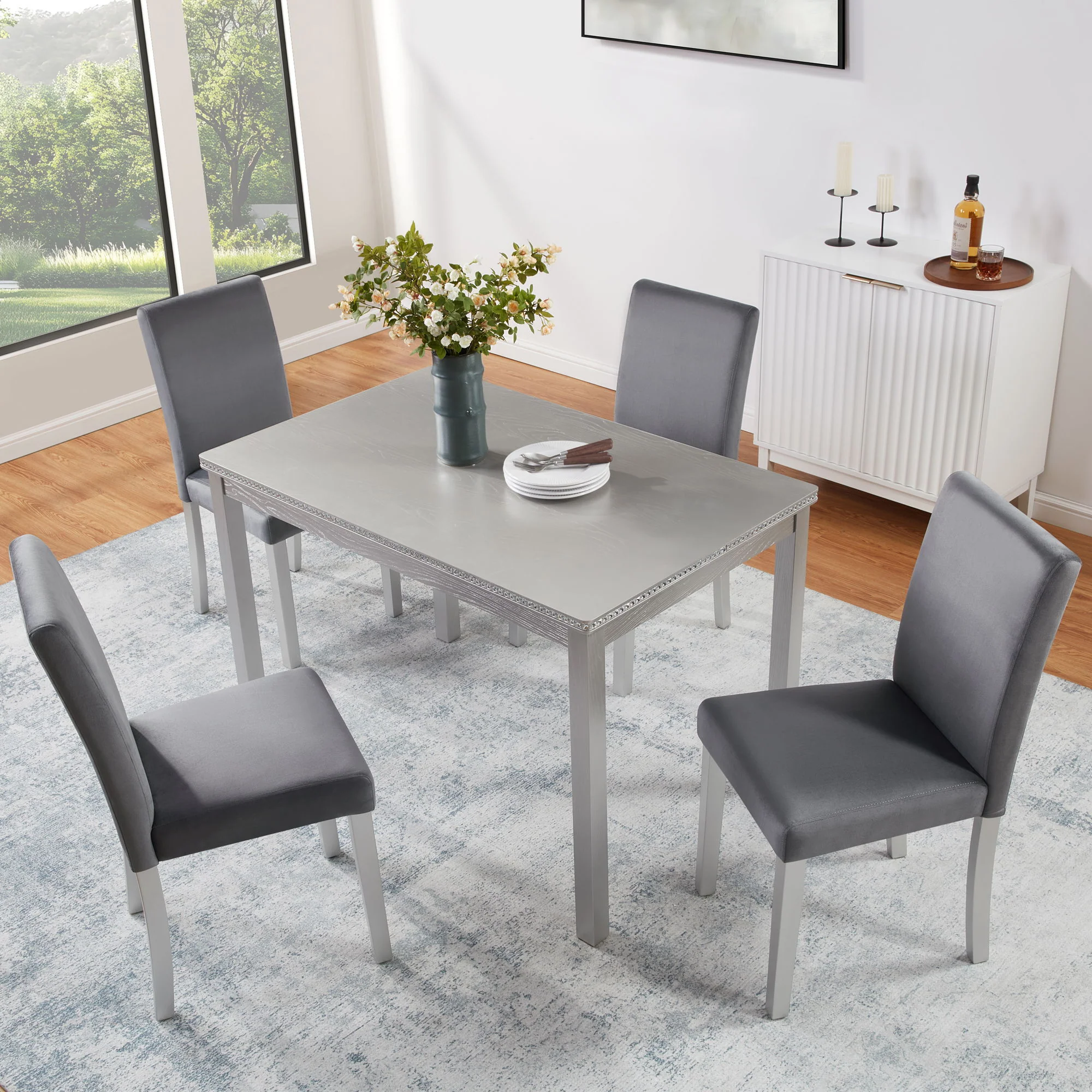 Dining Table Set, Table With A Rectangular Table And Upholstered Chairs - Image 4