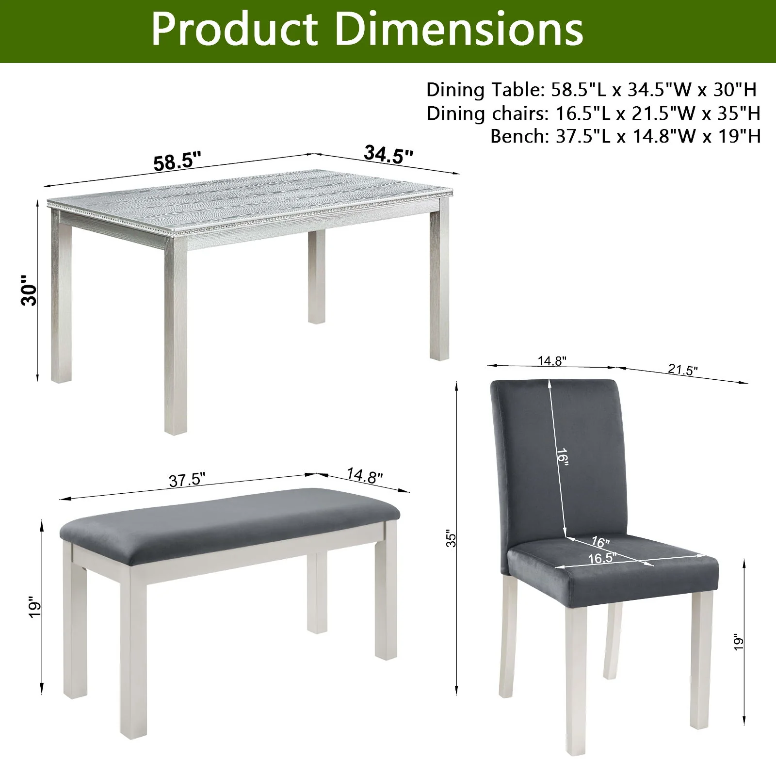 Dining Table Set, Table With A Rectangular Table And Upholstered Chairs - Image 5