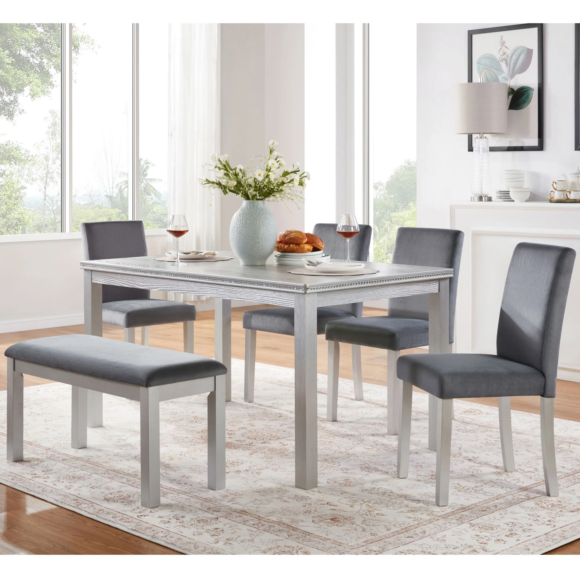 Dining Table Set, Table With A Rectangular Table And Upholstered Chairs - Image 8