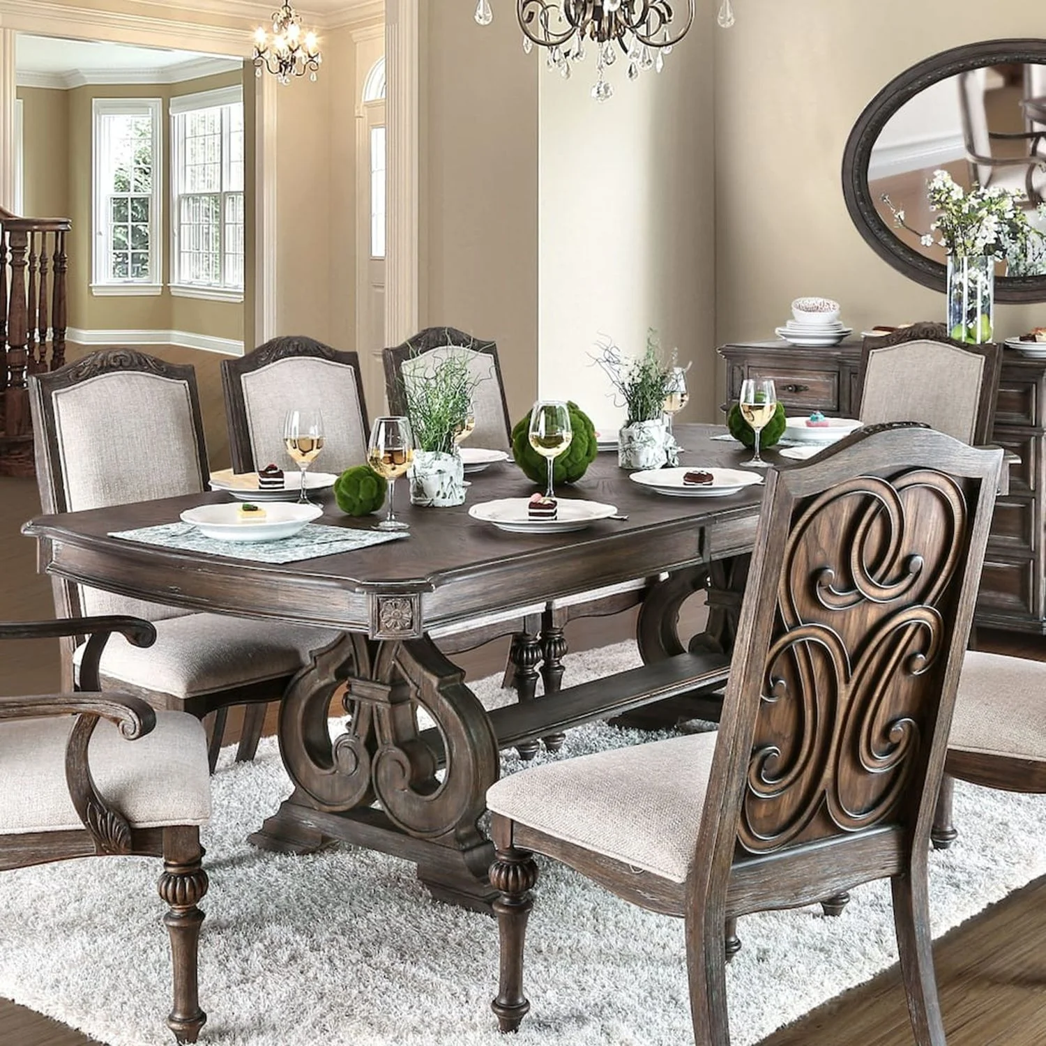 Dining Table With Expandable Leaf And Trestle Base Dining Room - Natural / Rustic - Image 3