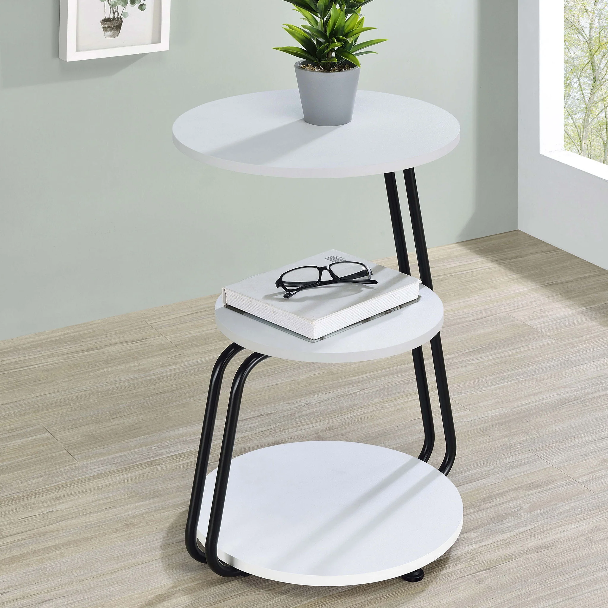 Dixon - 3 Tier Round Accent Side Table With Slim Legs - White / Black - Image 2