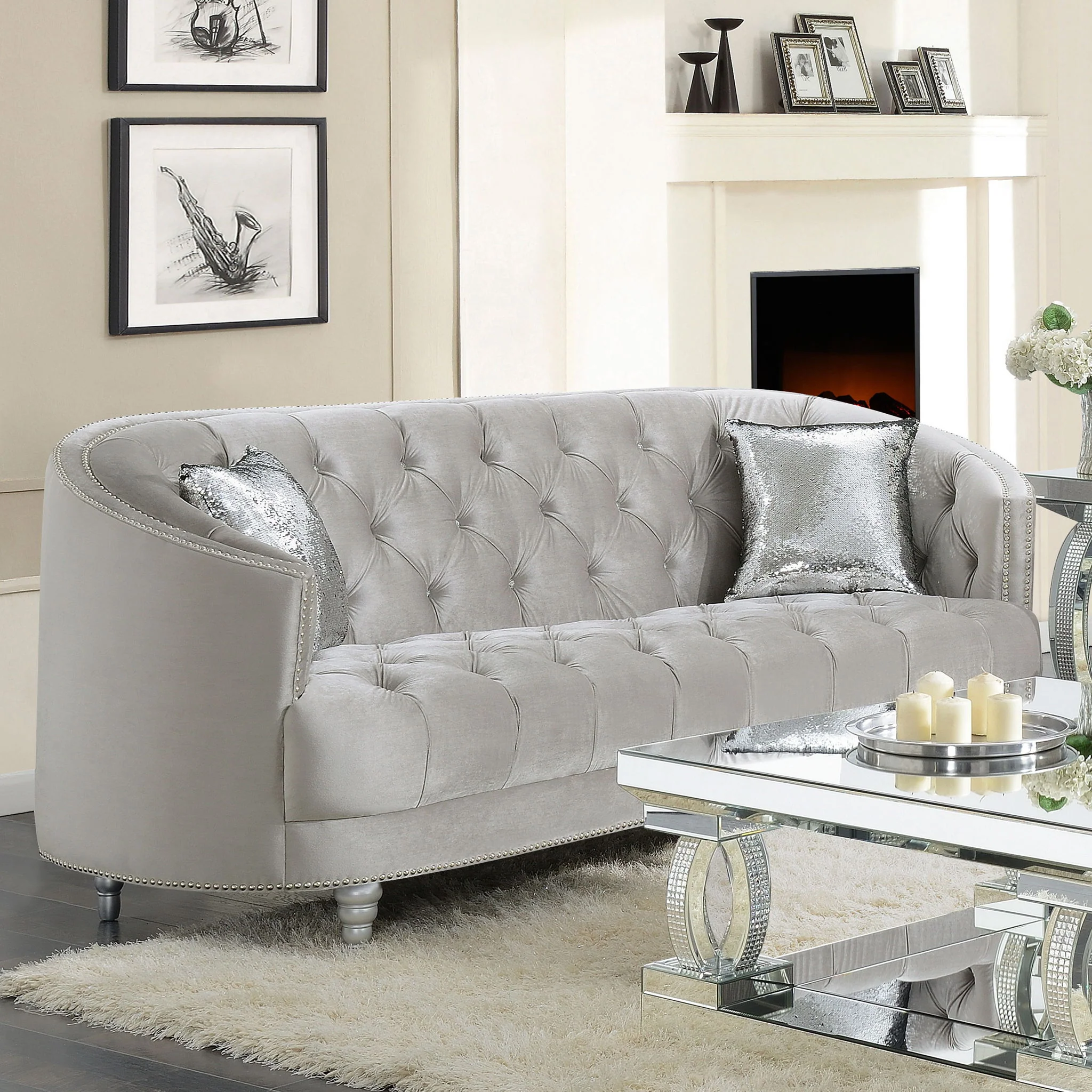 Dolby - Sofa With Tufted Living Room Sofa - Gray - Image 3