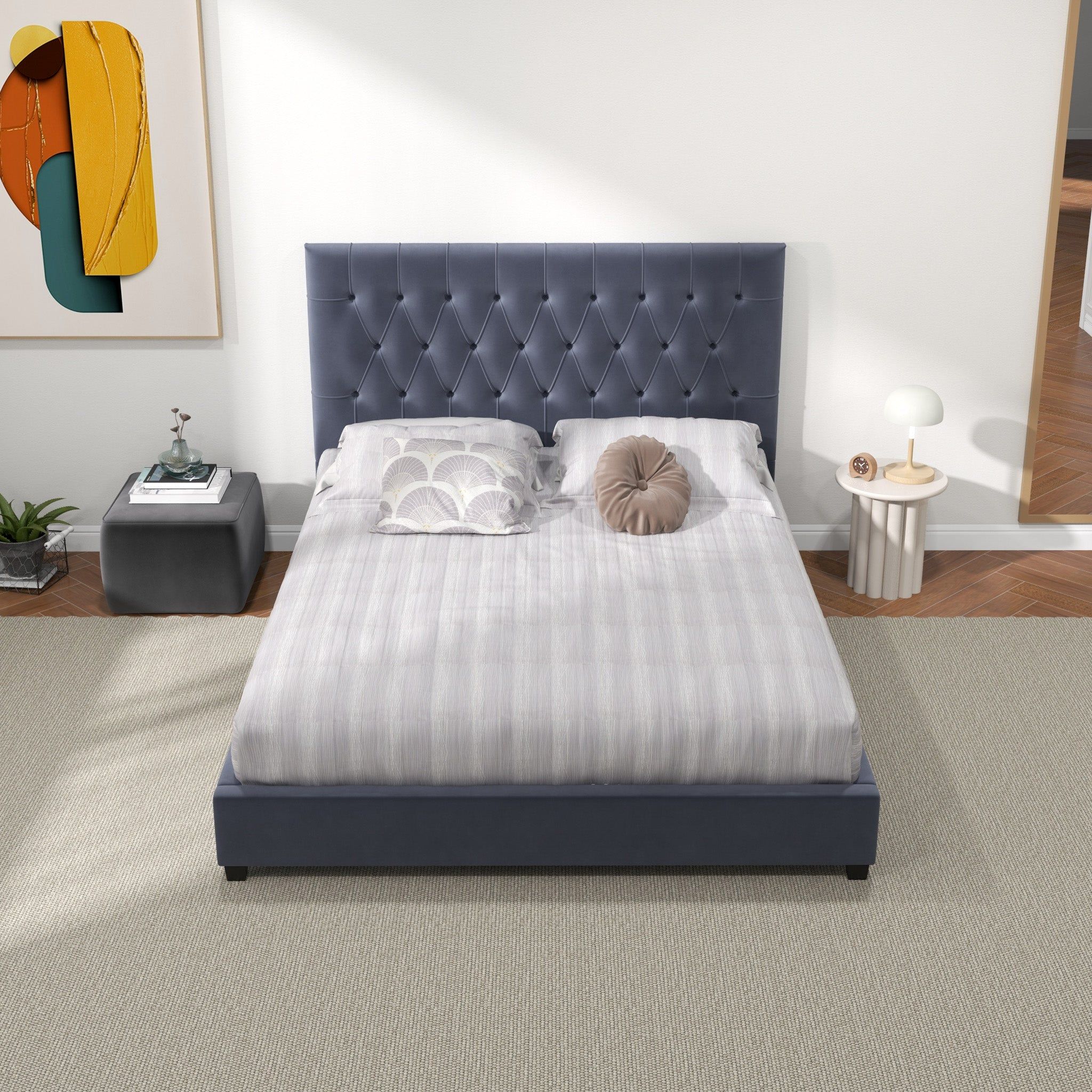 Donald - Mid-Century Modern Upholstered Platform Bed - Image 12