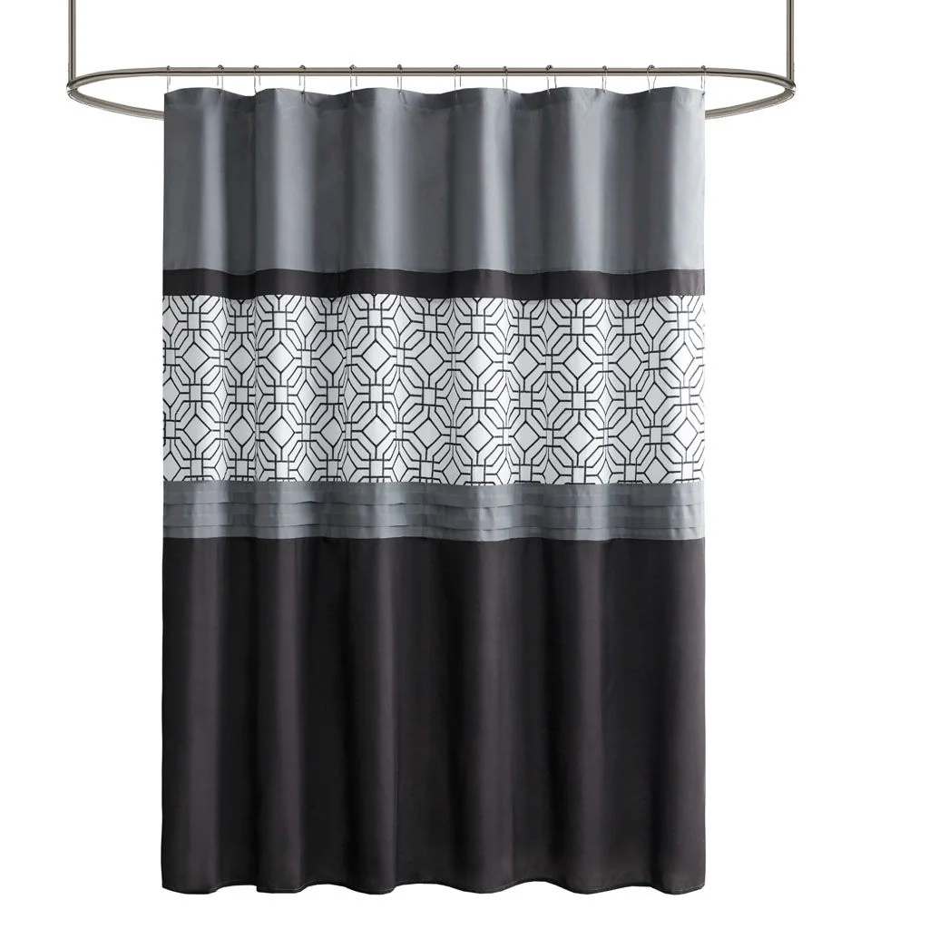 Donnell - Embroidered And Pieced Shower Curtain - Black / Gray - Image 2
