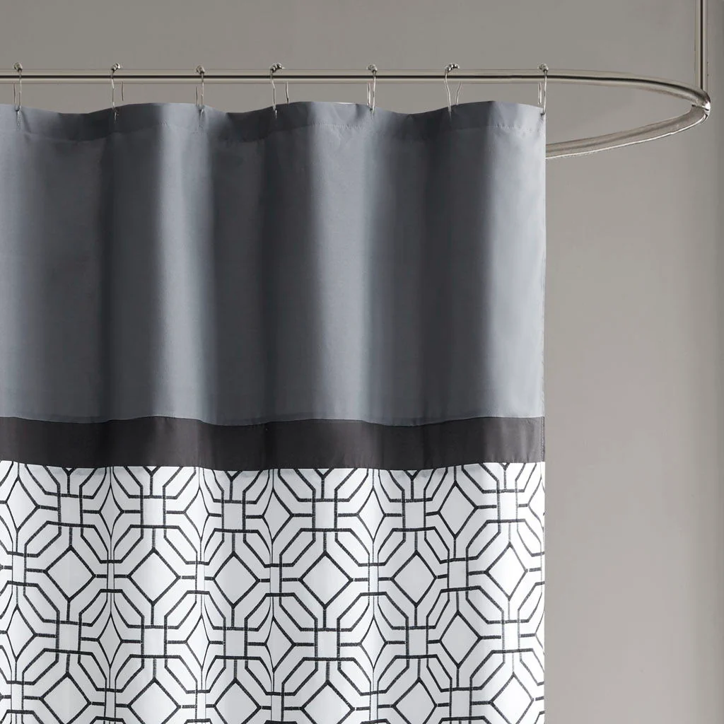 Donnell - Embroidered And Pieced Shower Curtain - Black / Gray - Image 3