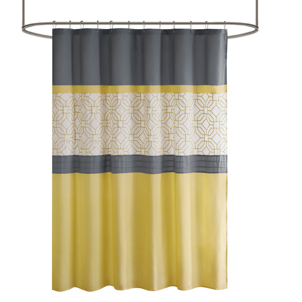 Donnell - Embroidered And Pieced Shower Curtain - Yellow / Gray - Image 4