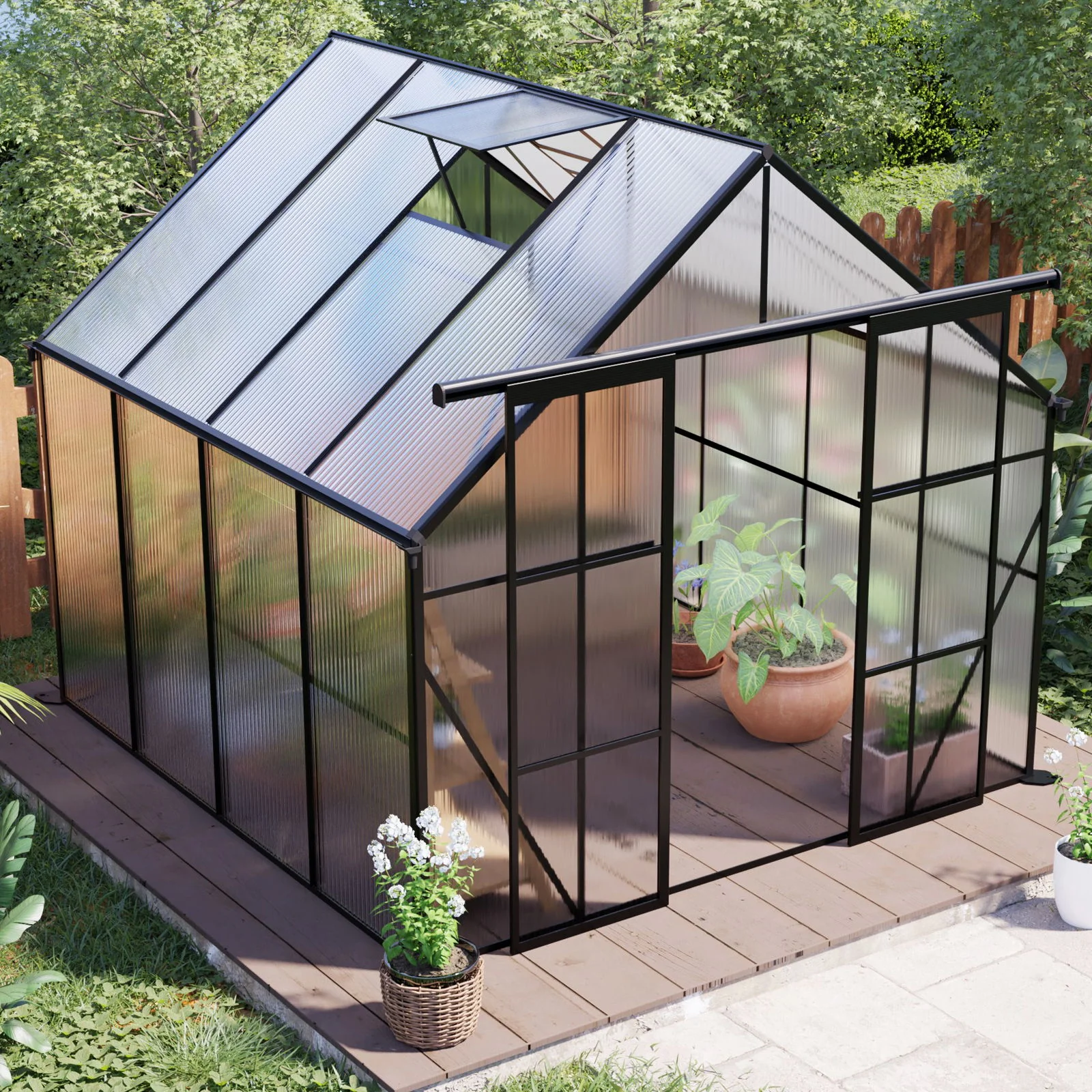 Double Door Polycarbonate house Raised Base And Anchor Aluminum Heavy Duty Walk In houses For Outdoor Backyard In All Season - Image 20