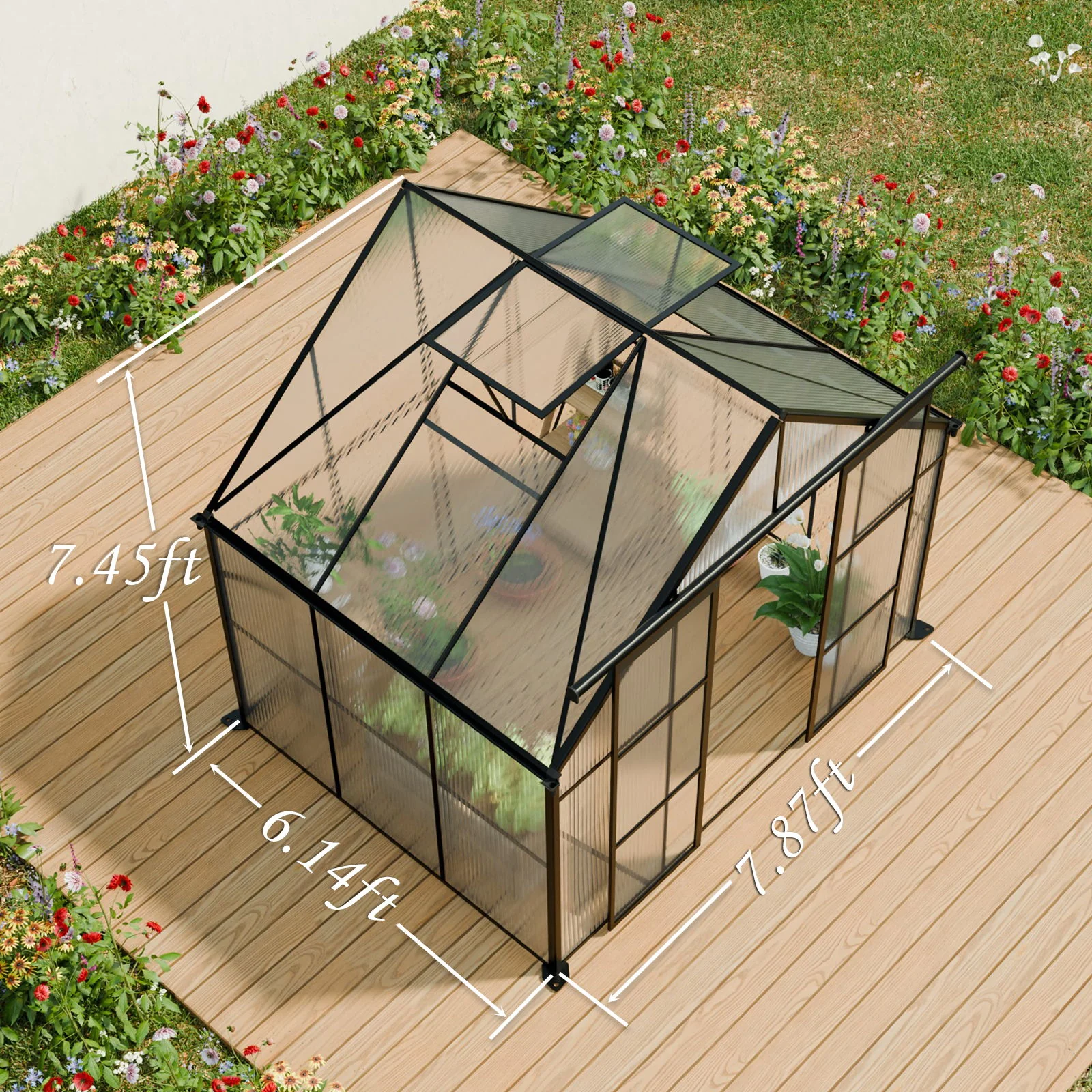 Double Door Polycarbonate house Raised Base And Anchor Aluminum Heavy Duty Walk In houses For Outdoor Backyard In All Season - Image 7