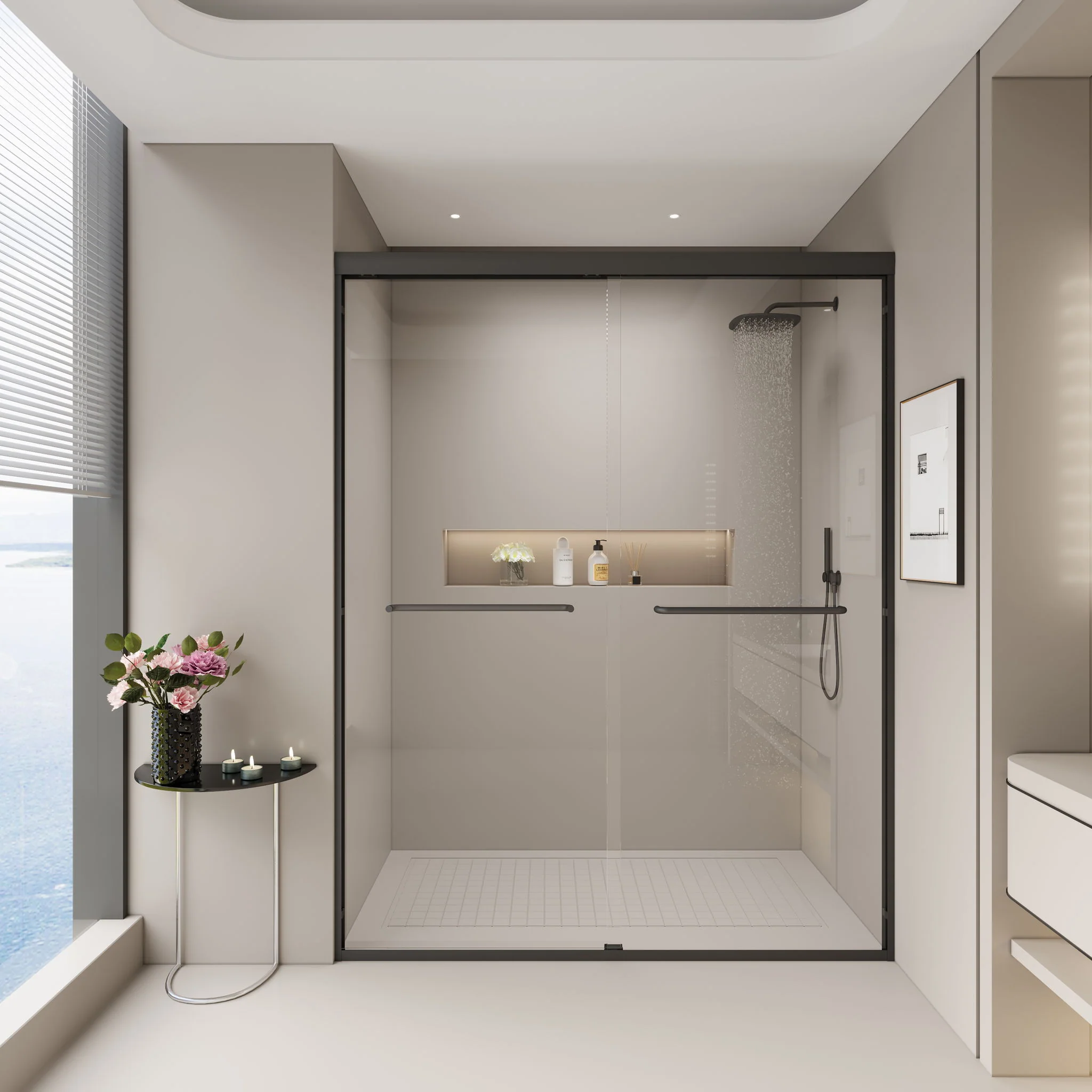 Double Sliding Shower Door, Semi-Frameless Bypass Bathroom Sliding Door With 1/4" (6 Mm) Tempered Glass For Walk-In Shower - Image 14