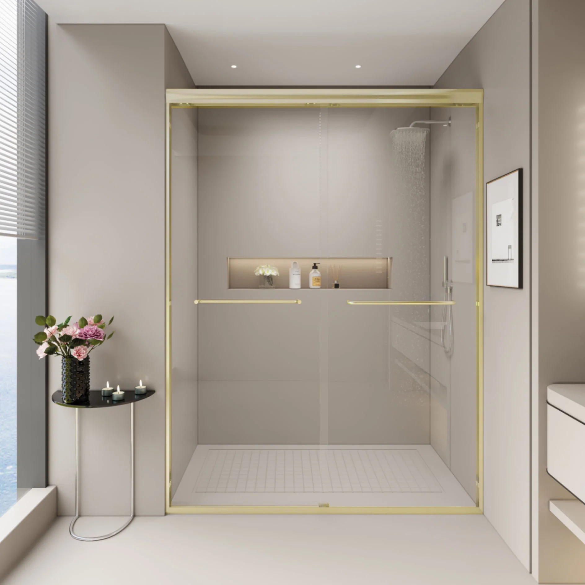 Double Sliding Shower Door, Semi-Frameless Bypass Bathroom Sliding Door With 1/4" (6 Mm) Tempered Glass For Walk-In Shower - Image 16