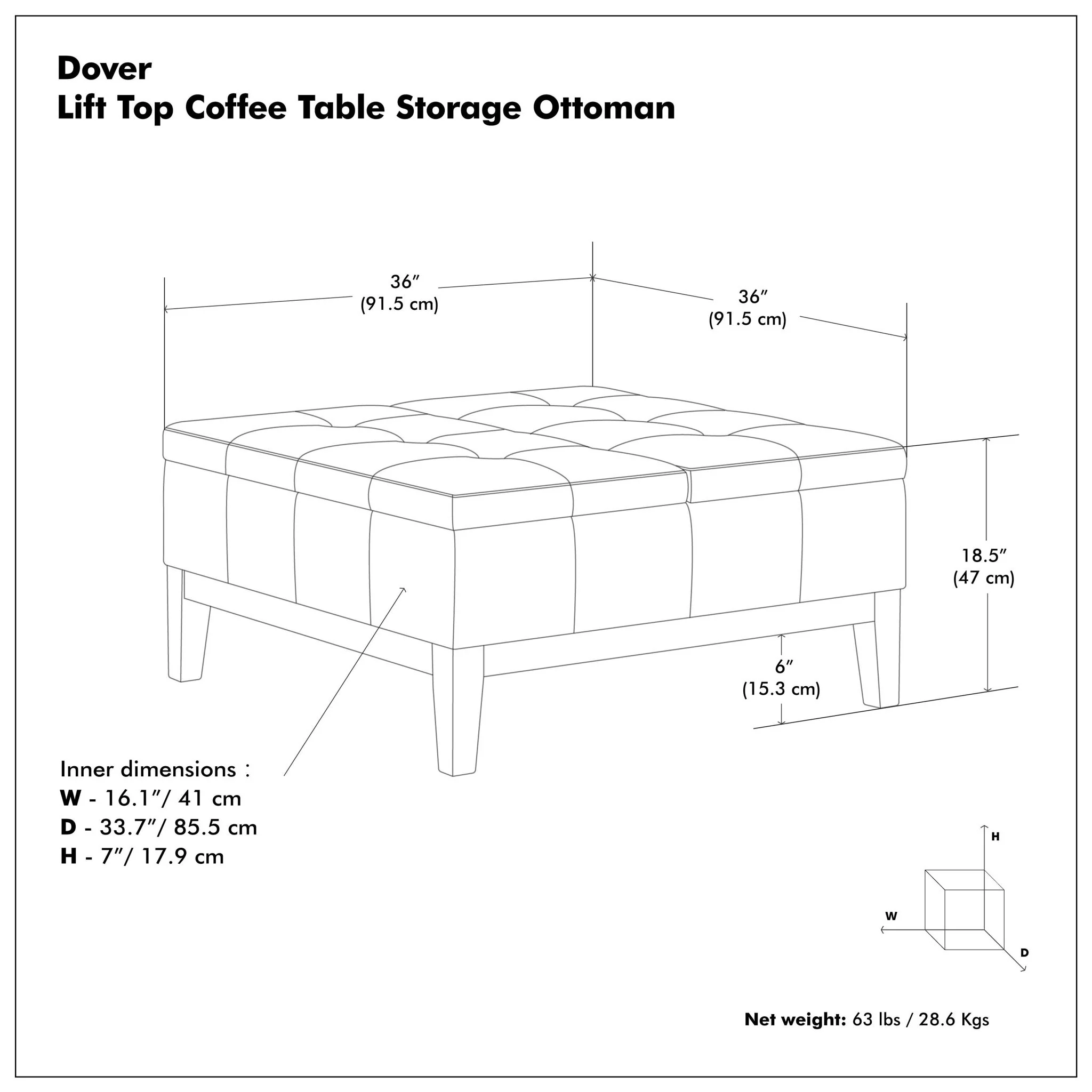 Dover - Multifunctional Lift Top Coffee Table Storage Ottoman - Image 13